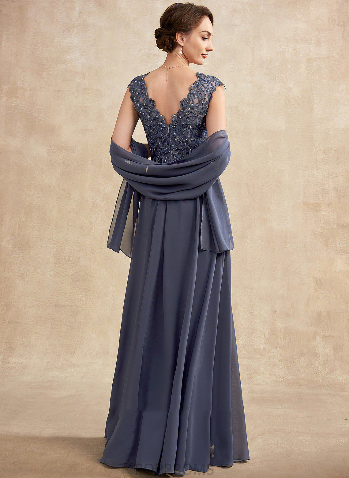 A-Line Beading V-neck Mother of the Bride Dresses of Liana Bride With Mother Floor-Length Chiffon Lace Sequins Dress the