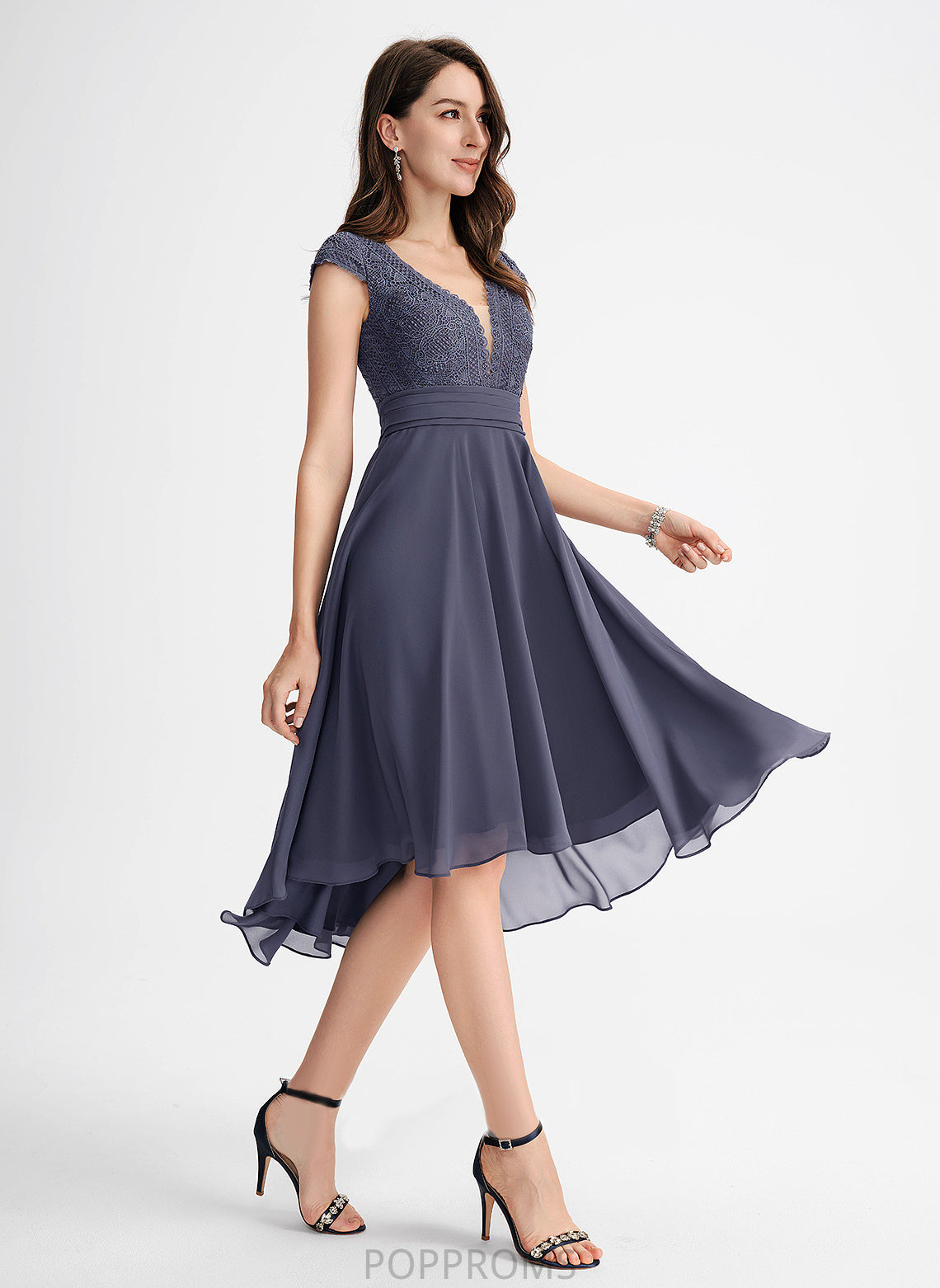 V-neck Cocktail Dresses Nathalie Dress Pleated With Lace A-Line Cocktail Chiffon Asymmetrical