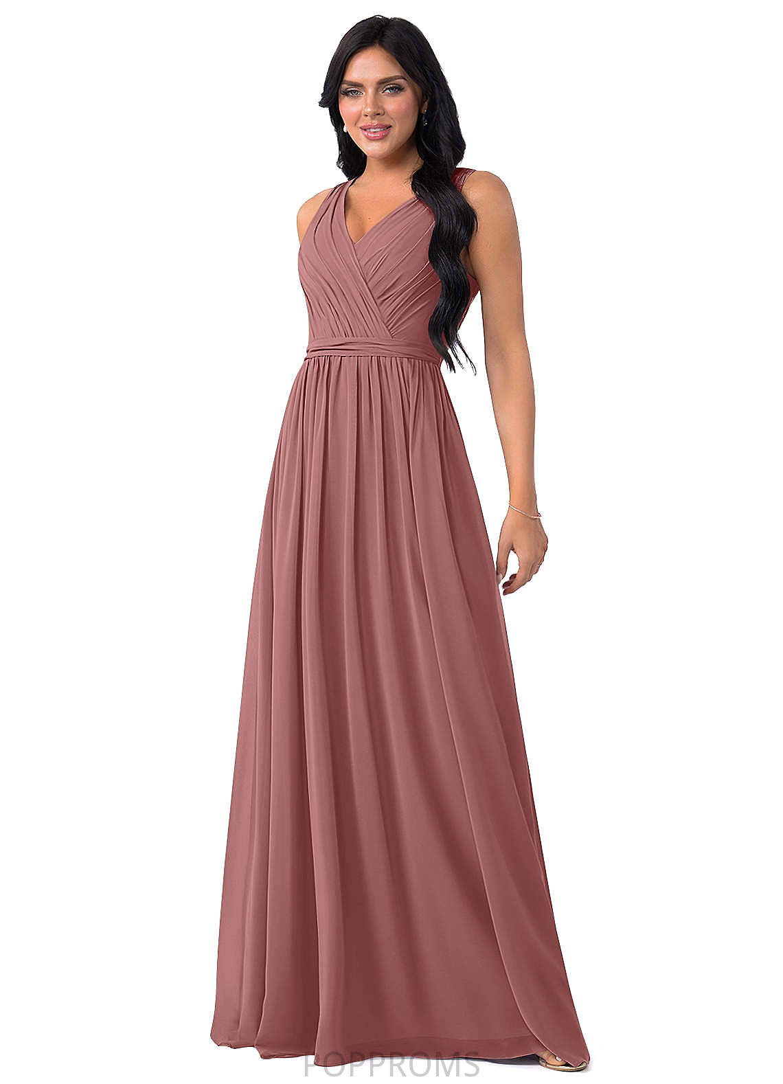 Yasmine V-Neck A-Line/Princess Natural Waist Sleeveless Floor Length Bridesmaid Dresses