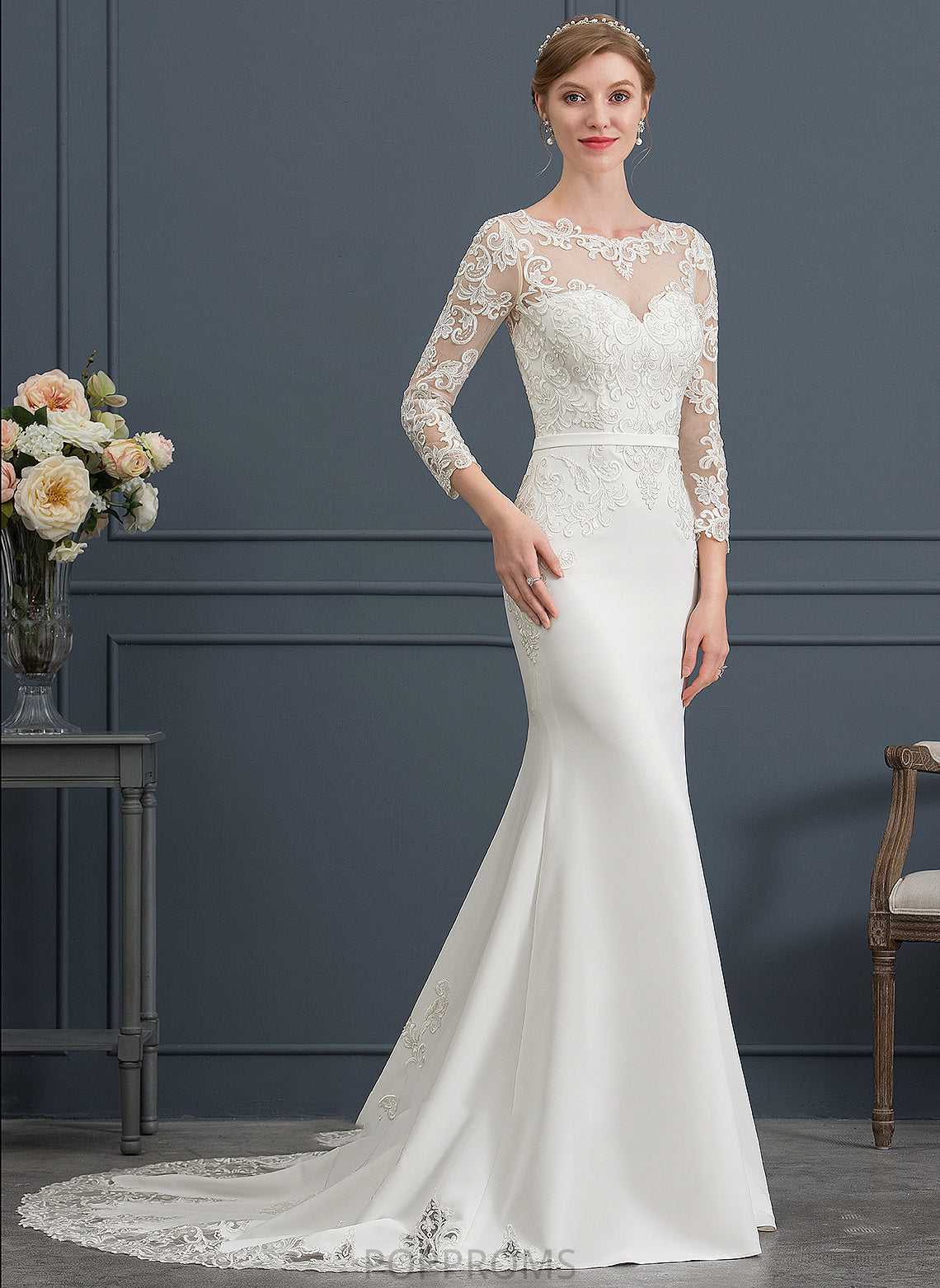 Train Illusion Wedding Dresses With Jaylene Chapel Stretch Crepe Wedding Dress Trumpet/Mermaid Lace