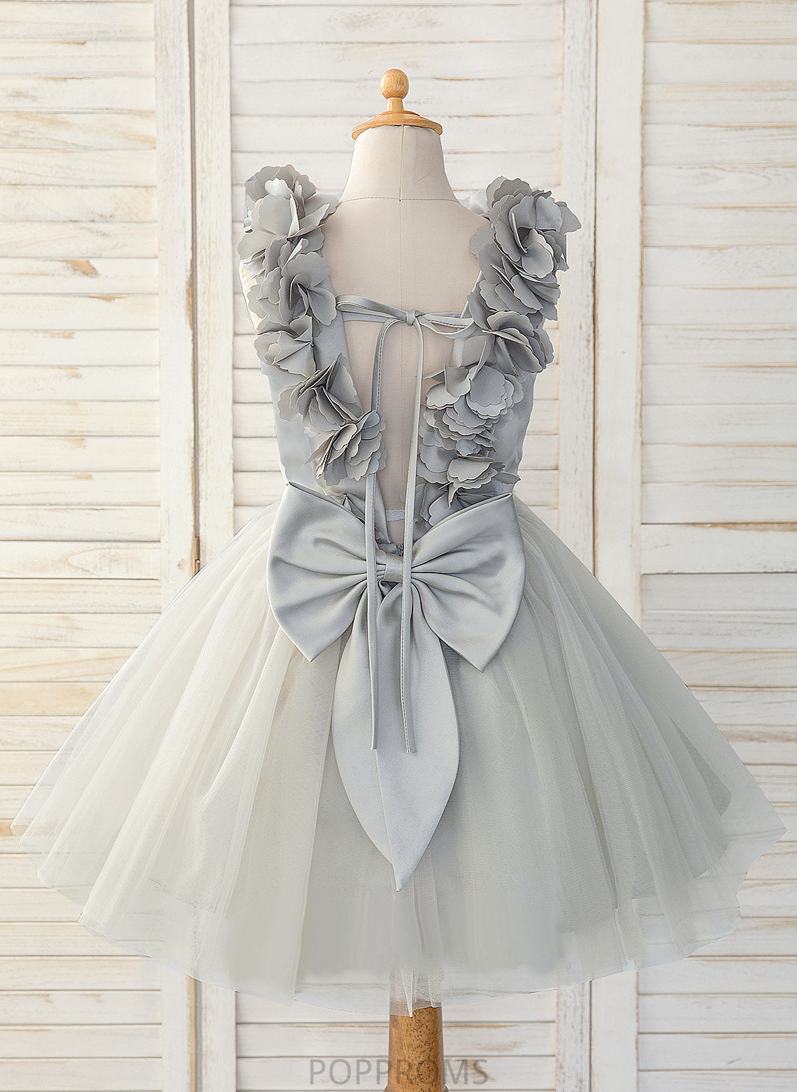 Neck Satin/Tulle Knee-length Bow(s) Scoop Flower Girl Dresses Dress Flower - Girl Desirae A-Line With Sleeveless