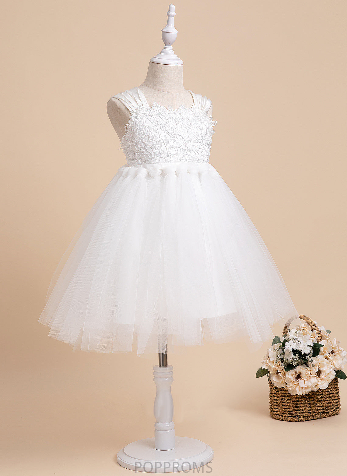 With Square Flower Dress Neckline Knee-length Viv Sleeveless - Ball-Gown/Princess Girl Flower Girl Dresses Bow(s) Tulle