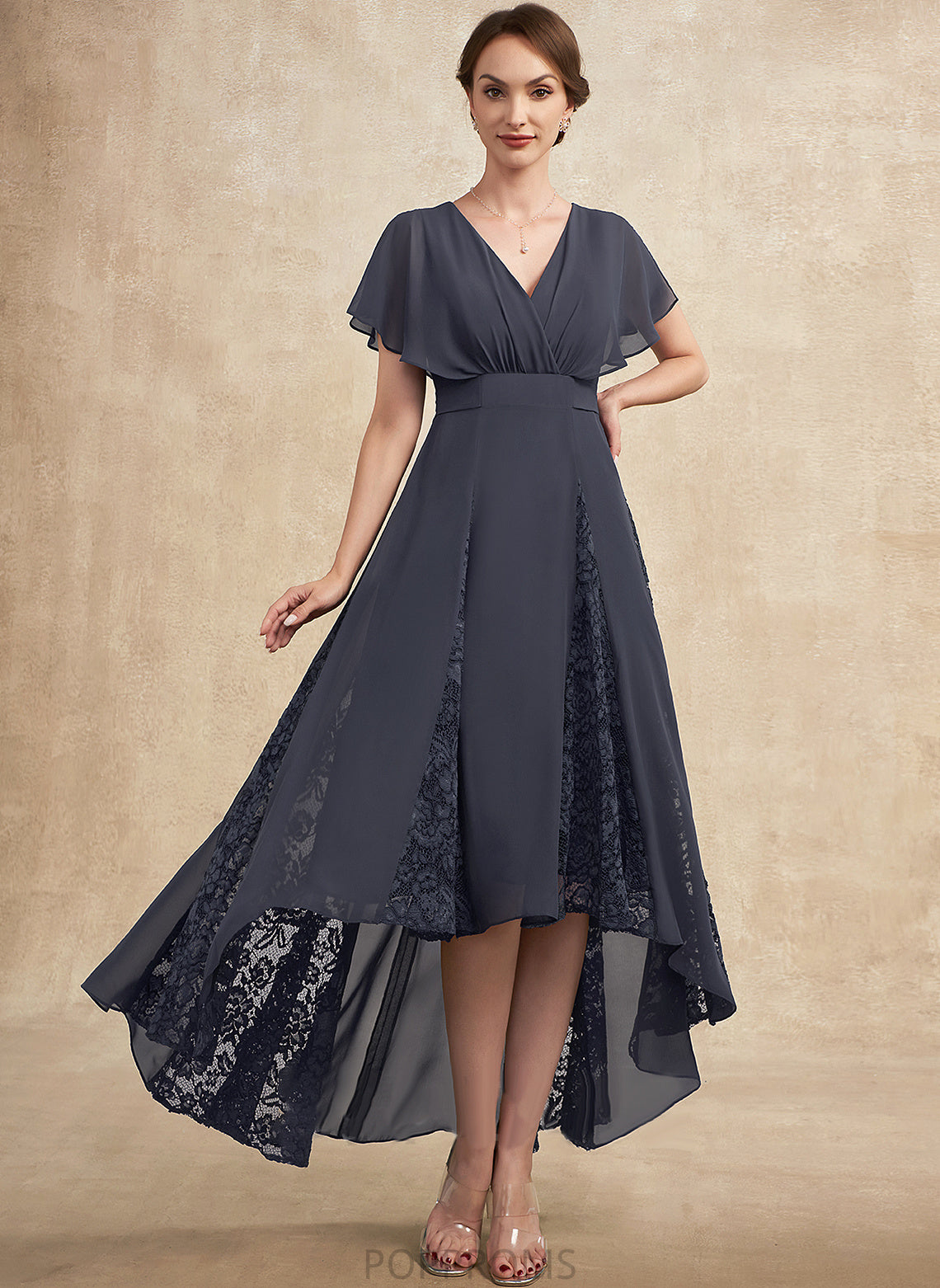 Chiffon V-neck of Bride With Mother Lace the Ruffle Rylie Mother of the Bride Dresses Asymmetrical Dress A-Line