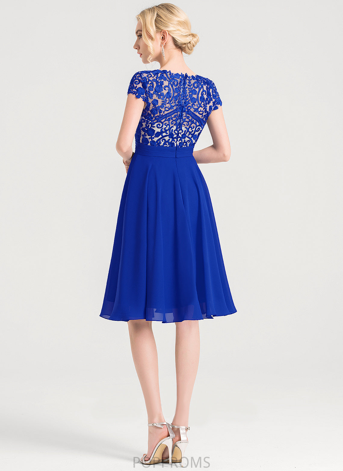 A-Line Knee-Length Lace Cocktail Cocktail Dresses V-neck With Sierra Chiffon Dress Ruffle