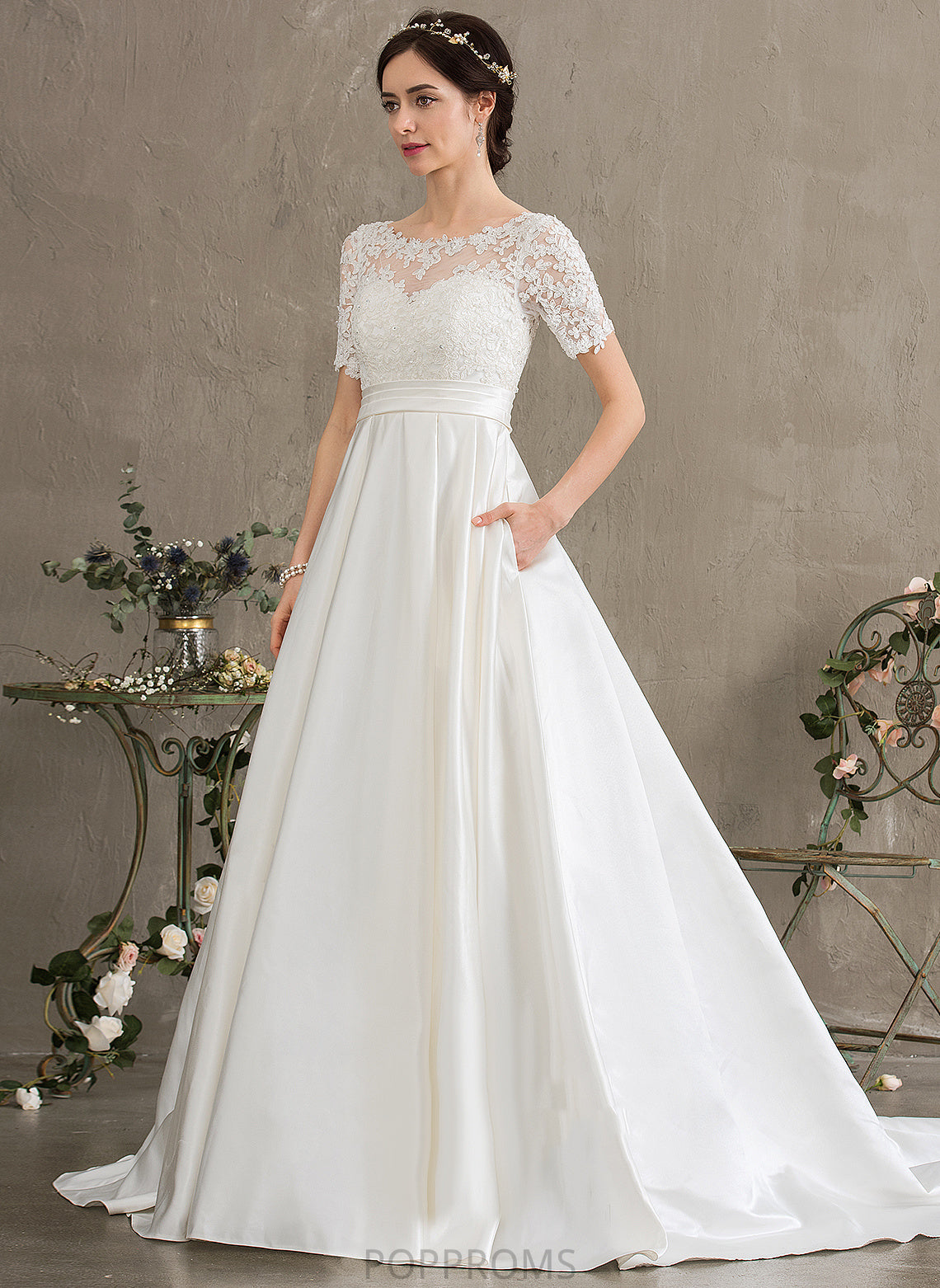 Train Wedding Dresses Ball-Gown/Princess Sequins Pockets Court Karsyn Beading Dress Satin Lace Wedding With