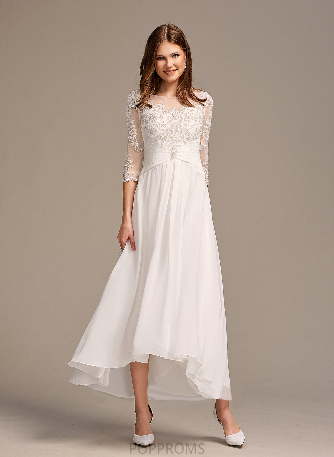 Illusion Dress Wedding Dresses With Wedding Lace Gwendoline Chiffon Asymmetrical A-Line