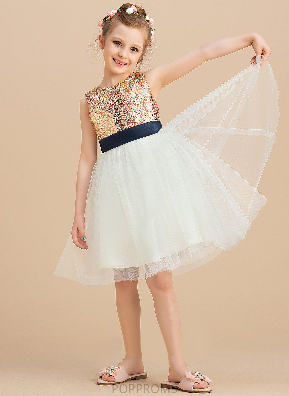 With sash) Neck A-Line Sleeveless Dress Satin/Tulle/Sequined Knee-length Girl (Undetachable Flower Girl Dresses Scoop Flower Shyanne Sequins/Bow(s) -