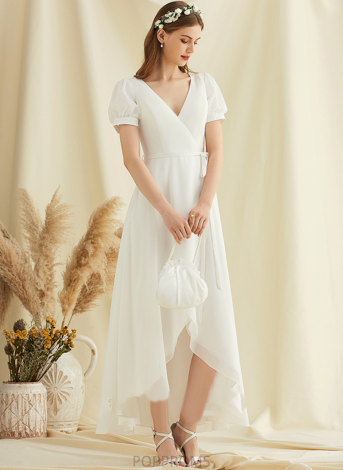 Wedding Dress A-Line V-neck Chiffon Wedding Dresses Asymmetrical Nydia