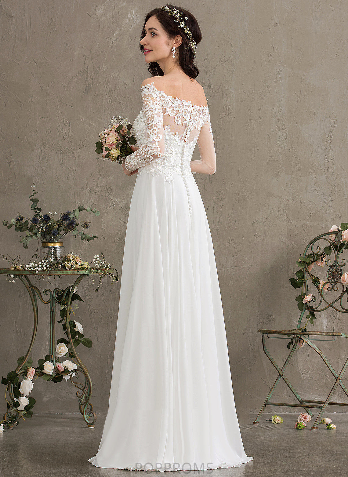 Chiffon A-Line Wedding Ann Dress Lace Lace Wedding Dresses Floor-Length Off-the-Shoulder With