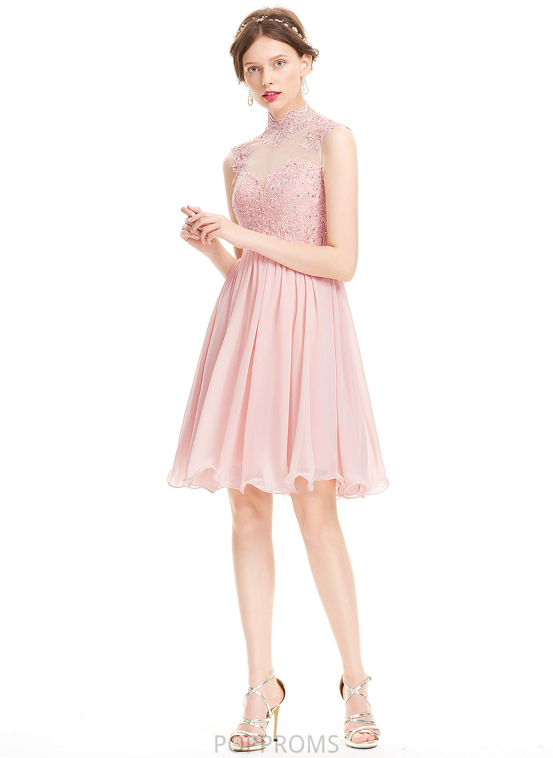 With Izabella Dress Homecoming Dresses High Chiffon Homecoming A-Line Knee-Length Beading Neck Lace