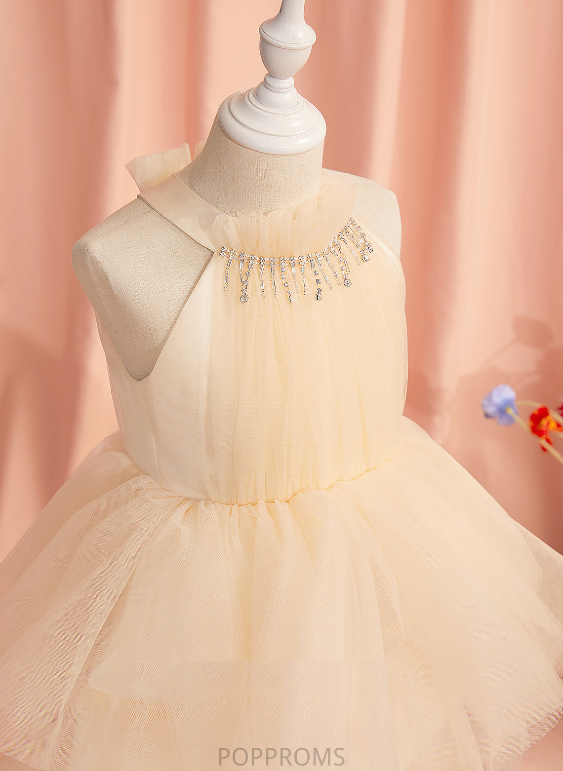 High Flower Girl Dresses With Girl Knee-length Dress Sleeveless - Rhinestone Neck Tulle Flower Ball-Gown/Princess Aaliyah