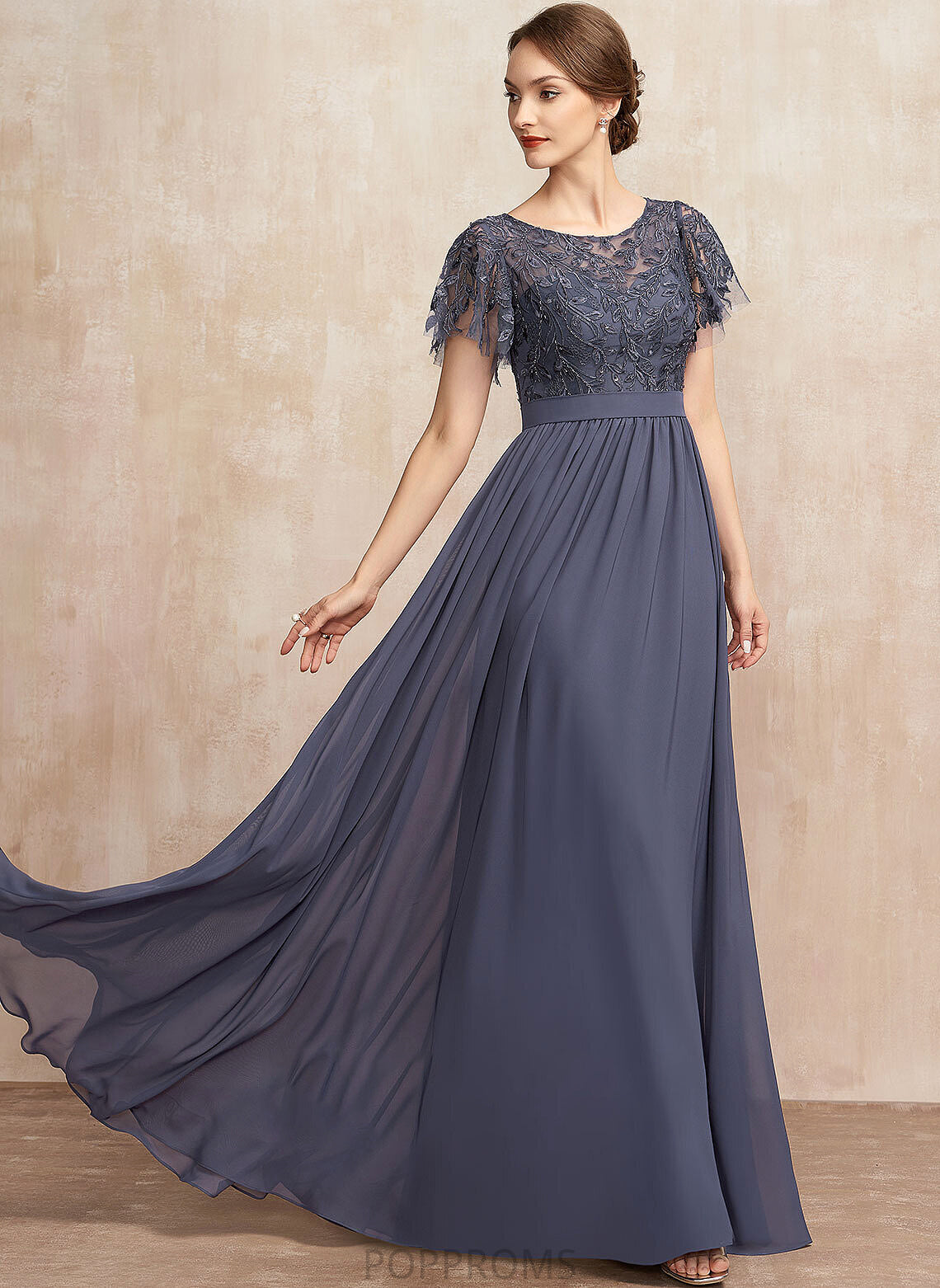 With Lace Chiffon the Bride Mother Sequins Mother of the Bride Dresses A-Line Scoop Luciana of Dress Neck Floor-Length