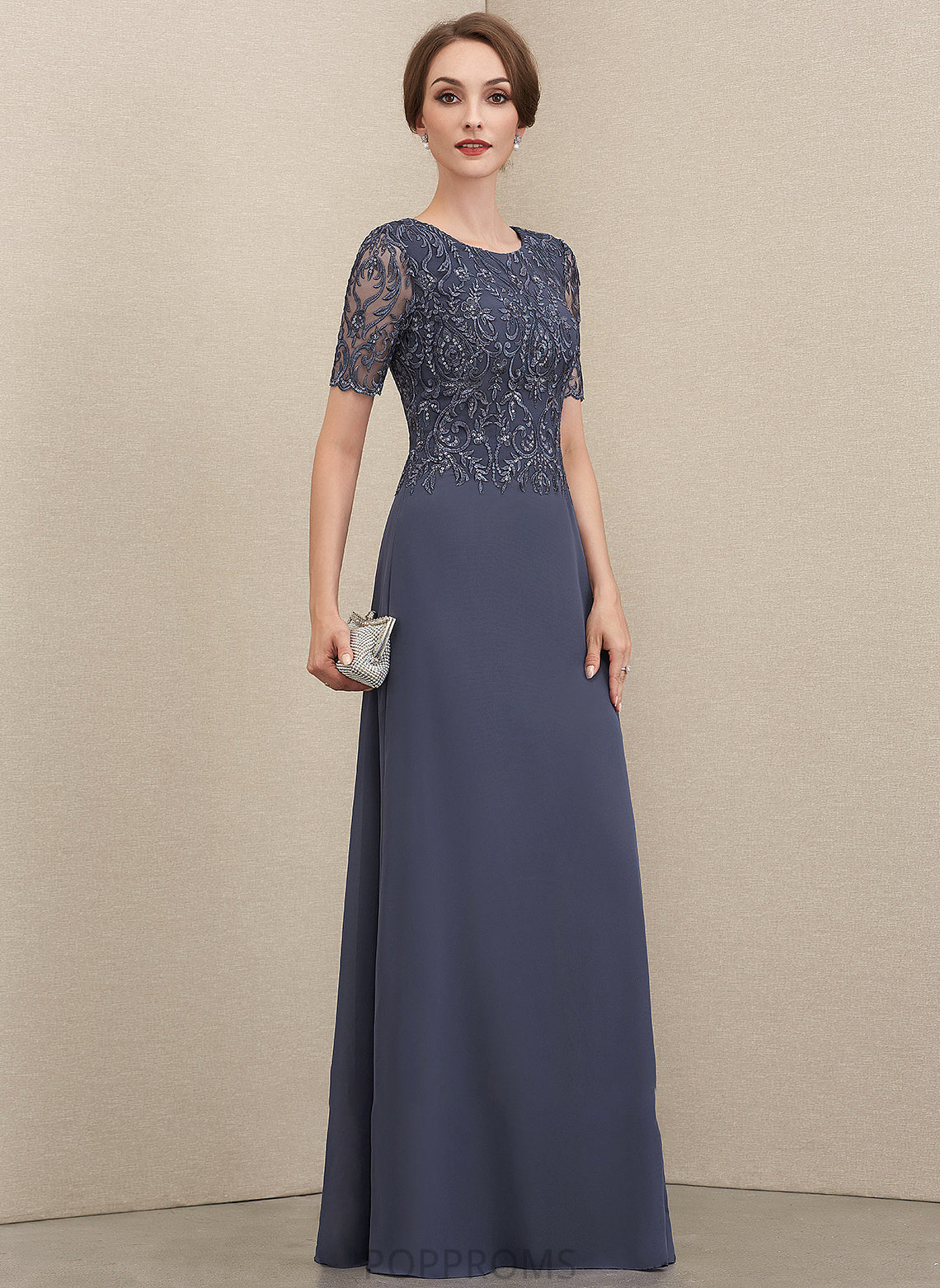 Mother Floor-Length the Lace Neck Dress Mother of the Bride Dresses Amaya Chiffon Scoop of A-Line Bride