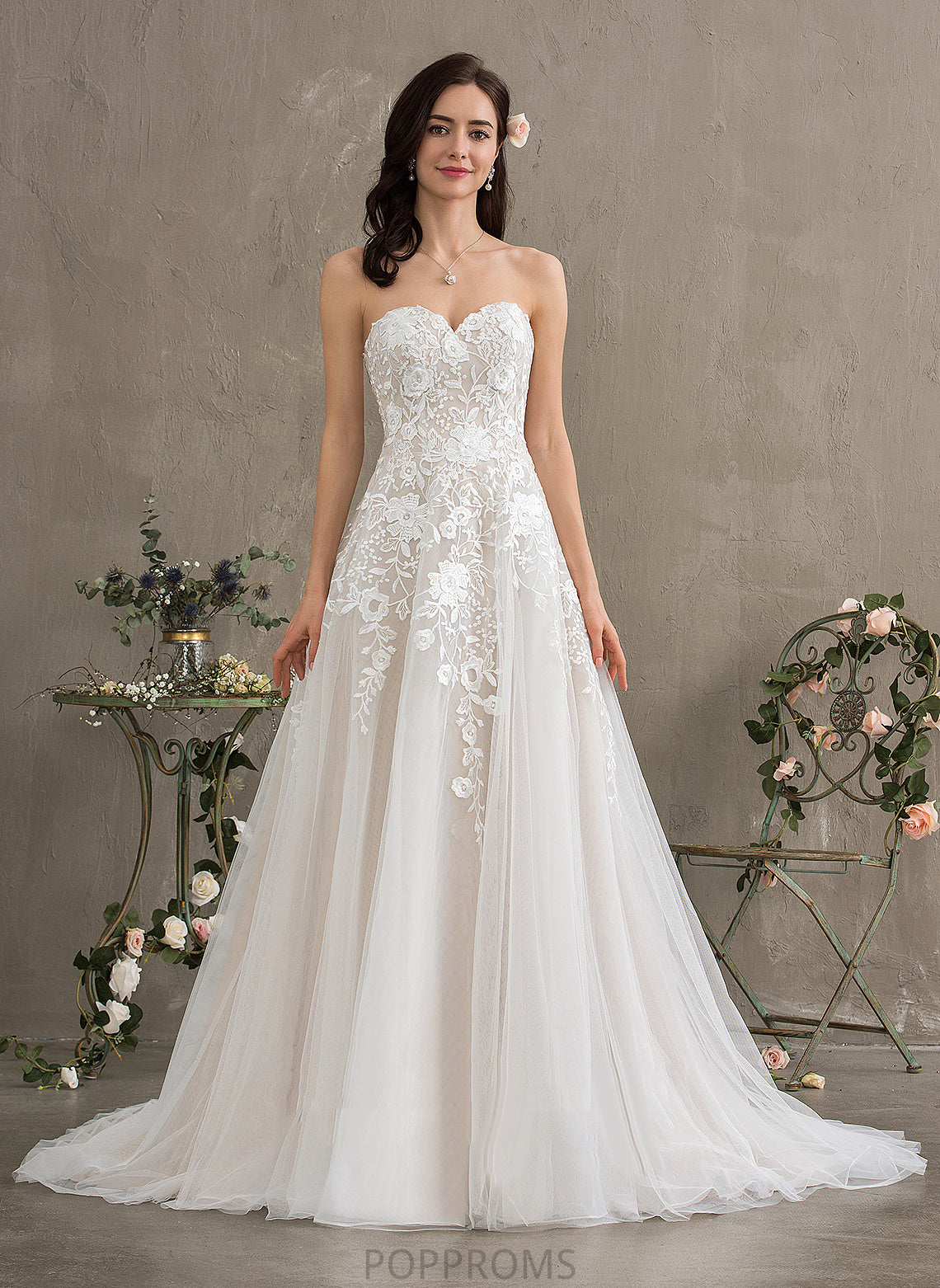 Ball-Gown/Princess Lace Dress Brenna Sweetheart Tulle Wedding Dresses Train Wedding Court