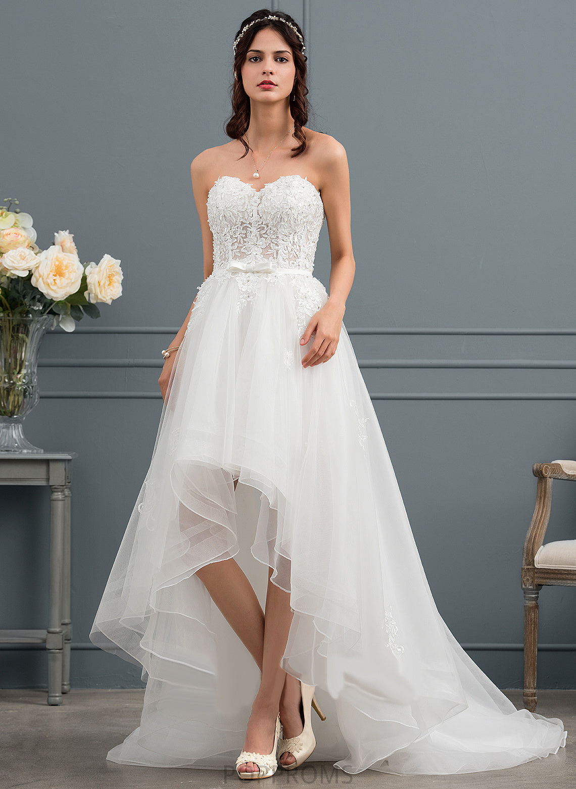 Beading With Wedding Dresses Penny Asymmetrical Sweetheart Wedding Lace Dress Sequins Bow(s) Tulle A-Line Satin