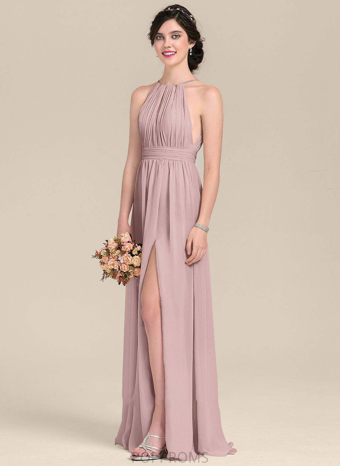 Floor-Length Embellishment SplitFront Fabric ScoopNeck Neckline Length Silhouette A-Line Bow(s) Ruffle Giovanna Bridesmaid Dresses