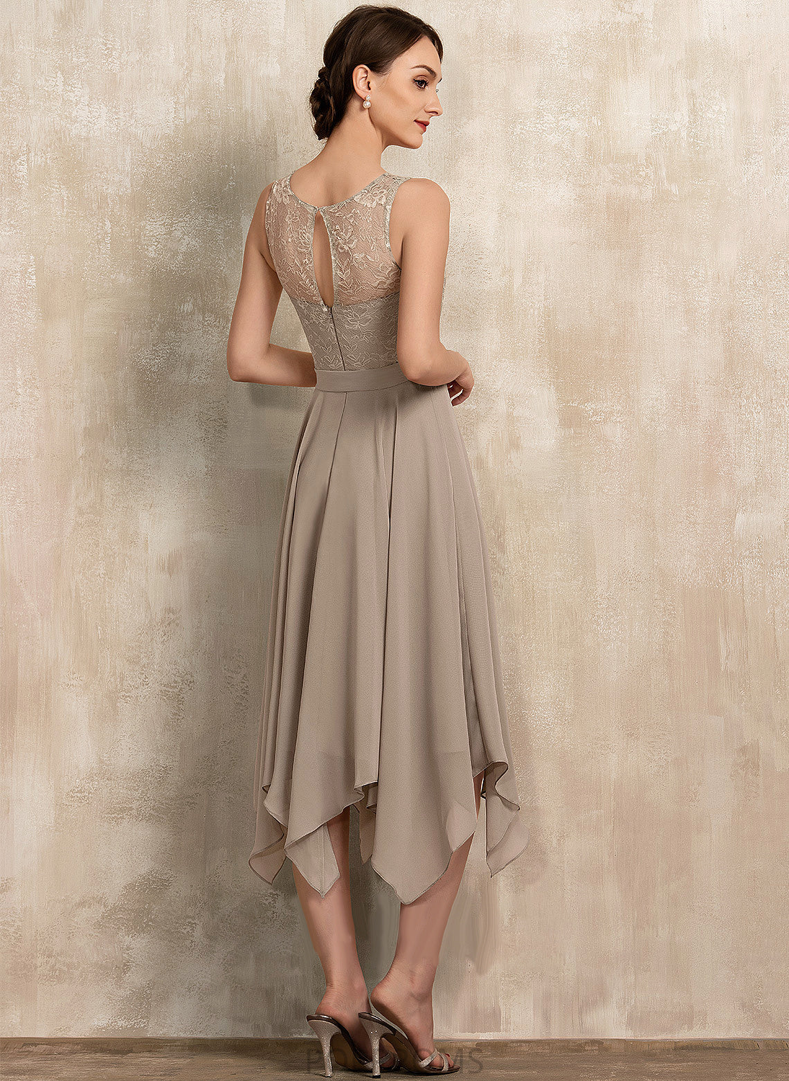 of With Mother A-Line Dress Chiffon Bride Mother of the Bride Dresses Tea-Length Sarai Bow(s) the Neck Scoop Lace