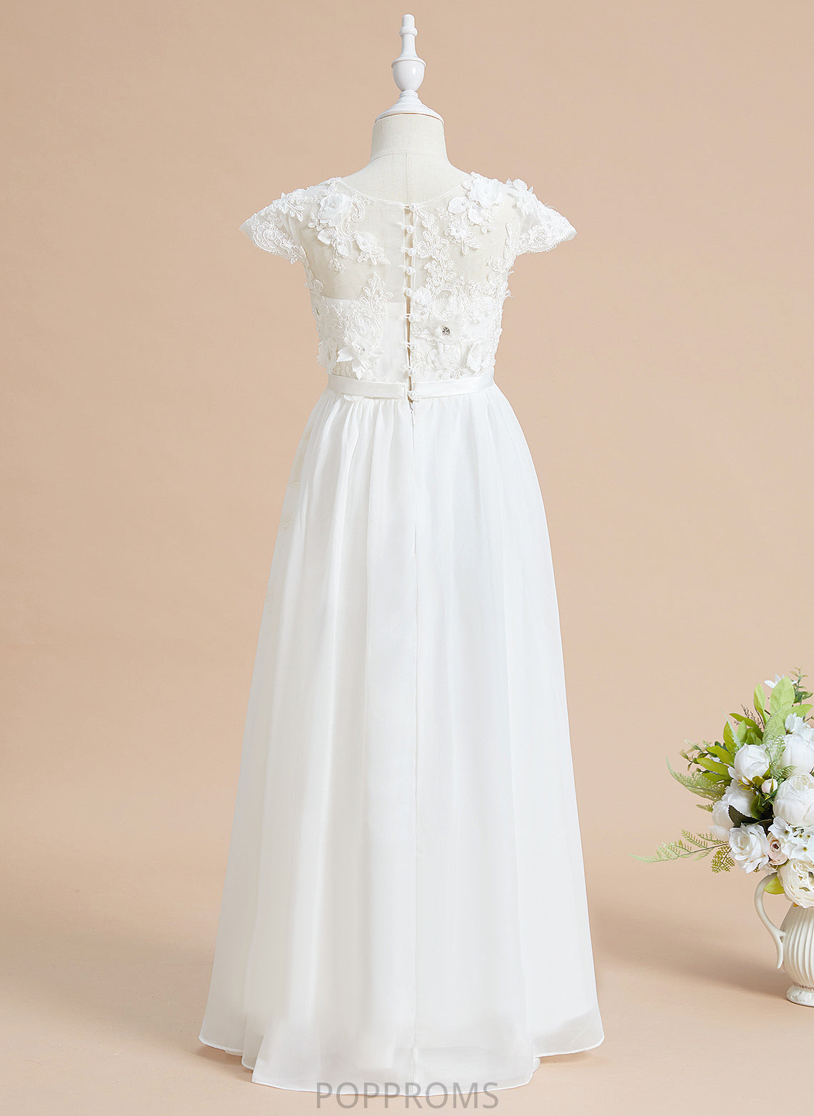 Flower Flower(s) Floor-length A-Line Amari Chiffon/Lace With Scoop Neck Short Girl Sleeves Dress - Flower Girl Dresses