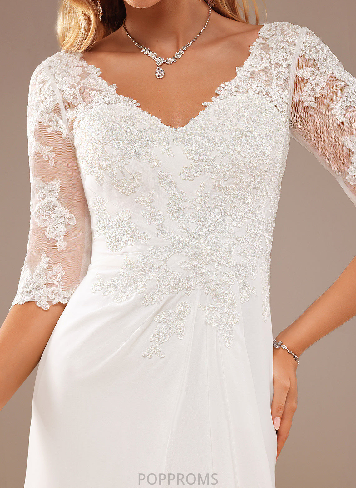 Lace Dress Ruffle Asymmetrical Chiffon With Wedding A-Line Lace Vivian V-neck Wedding Dresses