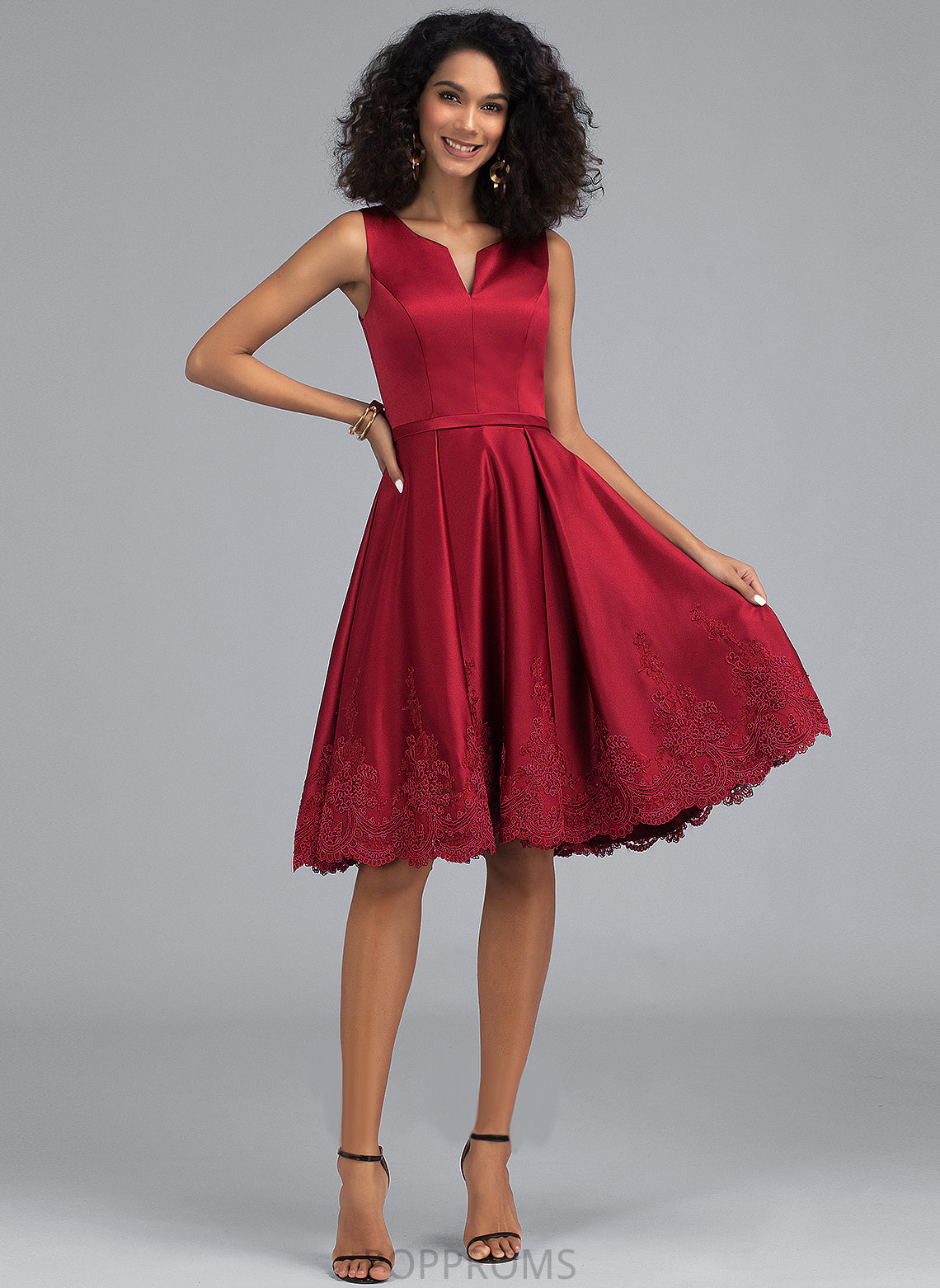 Lace Homecoming Dresses Dress V-neck Lorna Homecoming A-Line With Appliques Knee-Length Satin