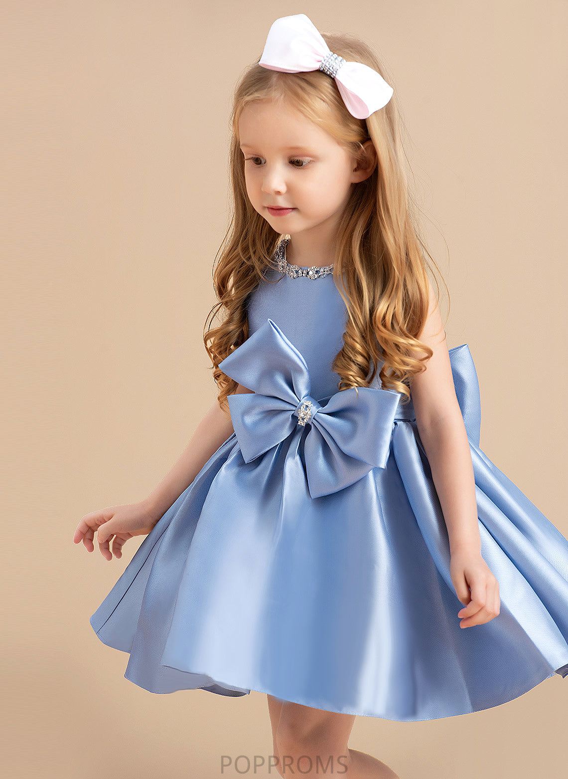 Bow(s) With Flower Girl Dresses Neck Ball-Gown/Princess - Satin Dress Knee-length Scoop Karly Sleeveless Girl Flower