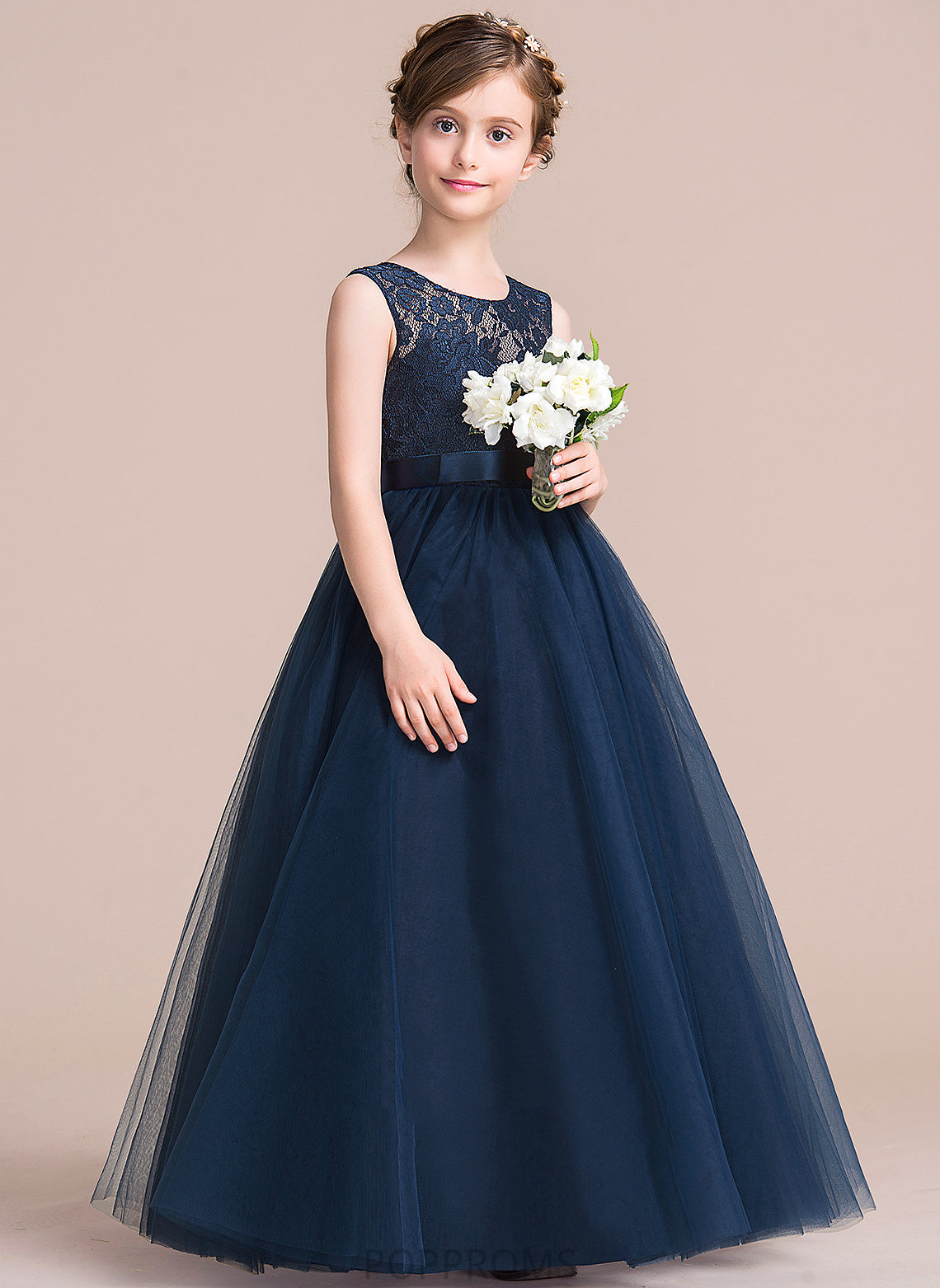 Scoop - Bria Dress Floor-length Satin/Tulle/Lace Neck Sleeveless Flower Girl Dresses Flower A-Line Girl