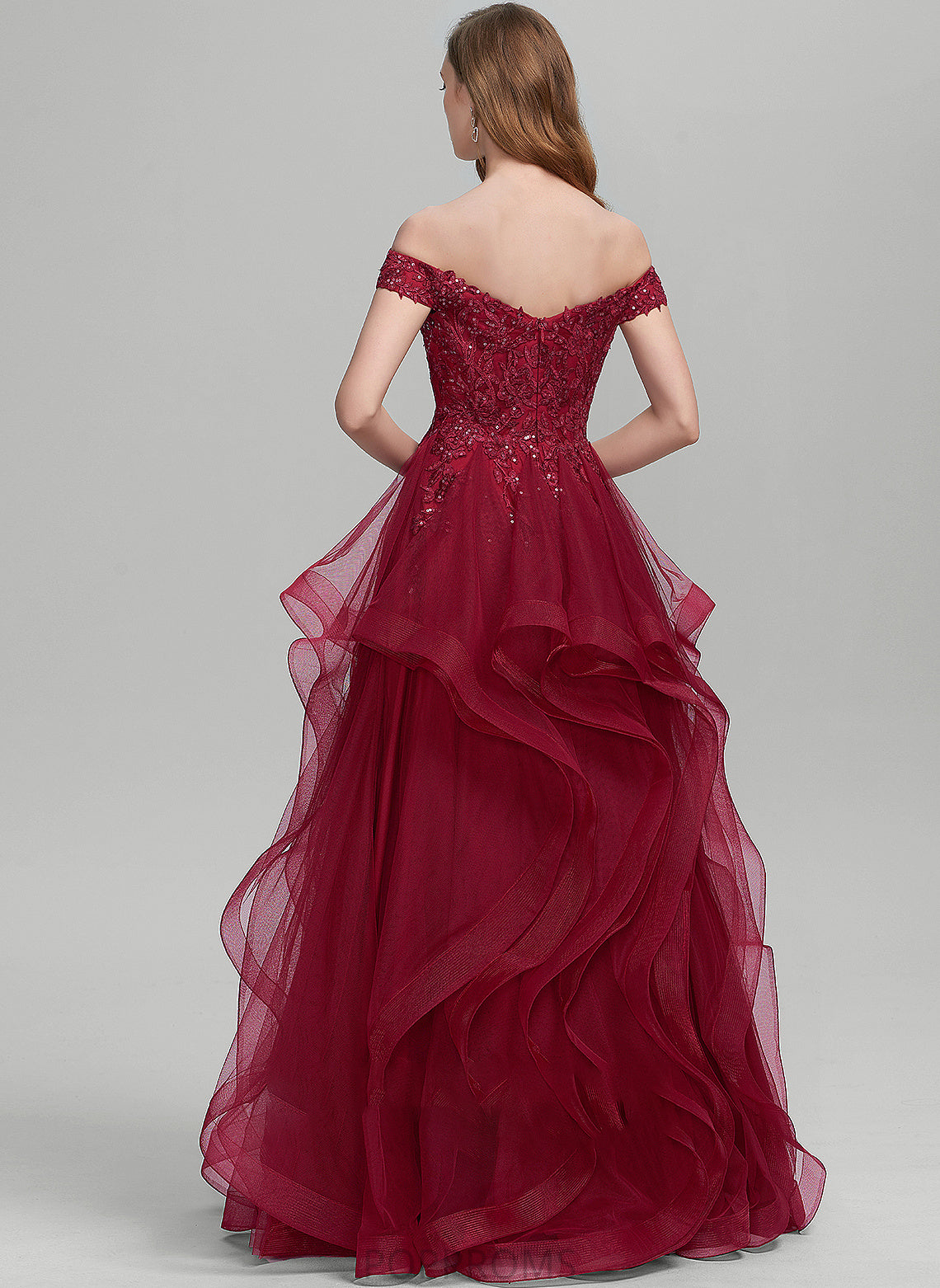 With Prom Dresses Off-the-Shoulder Michaelia Ball-Gown/Princess Floor-Length Tulle Sequins