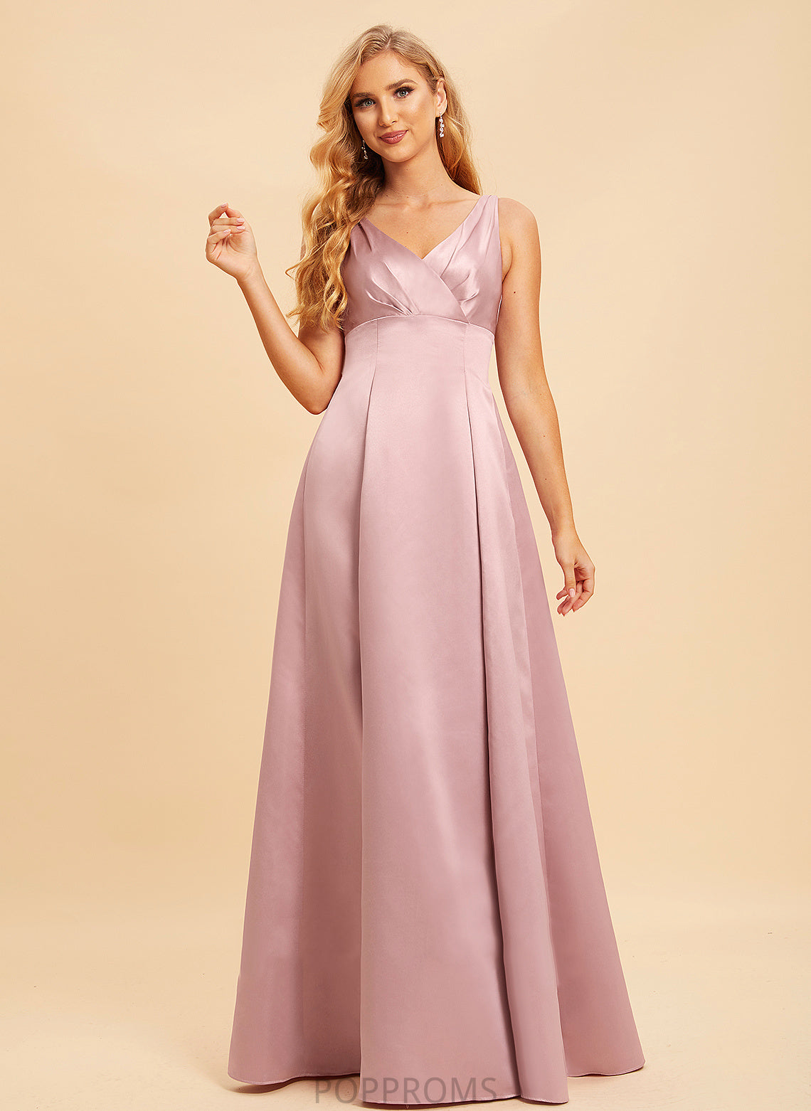 Straps Fabric V-neck A-Line Silhouette Satin Length Neckline Floor-Length Jaden Sleeveless Floor Length Bridesmaid Dresses