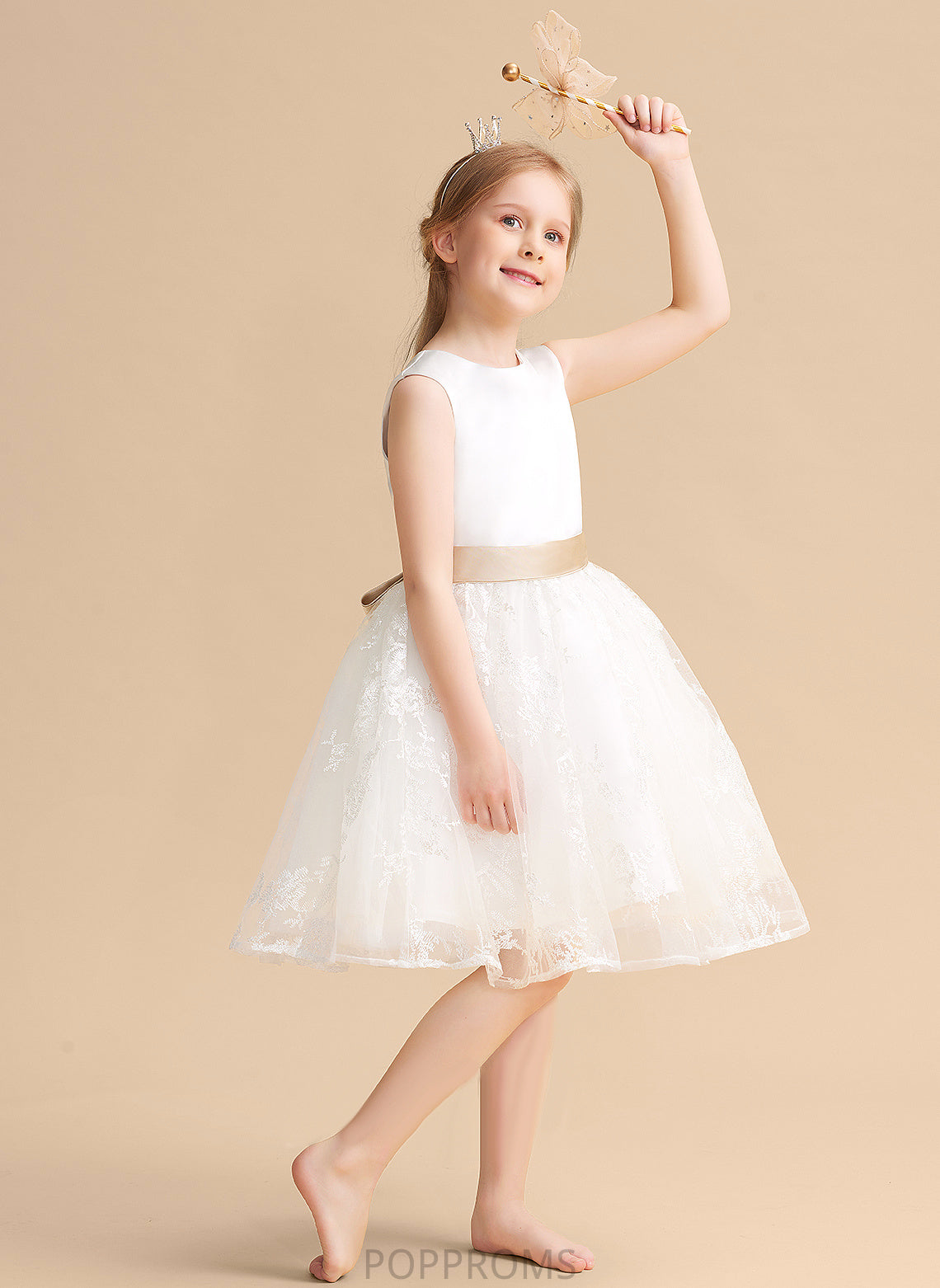 Flower Girl Dresses Scoop Sleeveless - A-Line/Princess Flower Satin/Lace Girl Neck Knee-length Sash With Dress Alissa