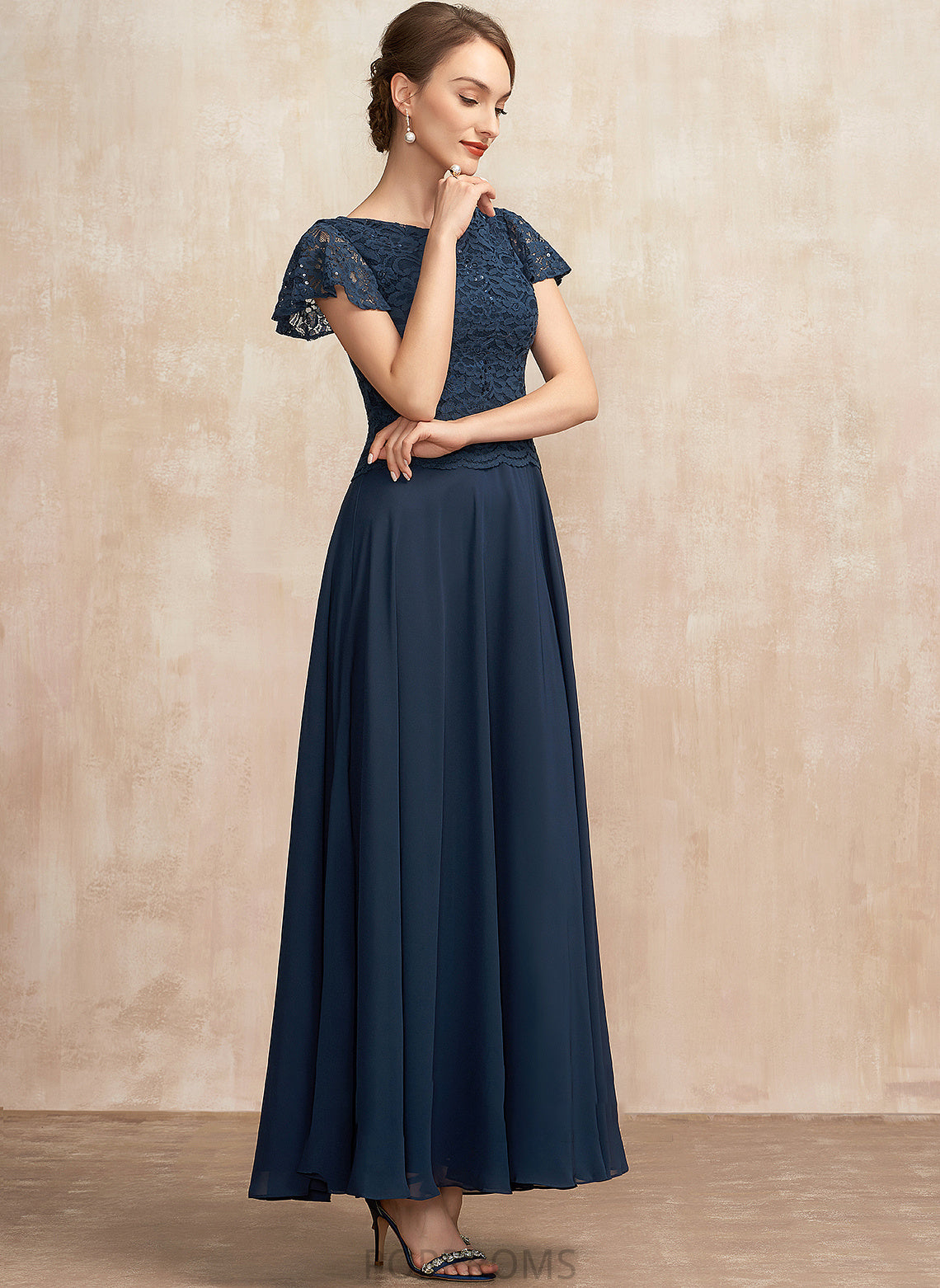 Neck Dress A-Line Mother Lace the Mother of the Bride Dresses of Bride With Sequins Ankle-Length Chiffon Maddison Scoop