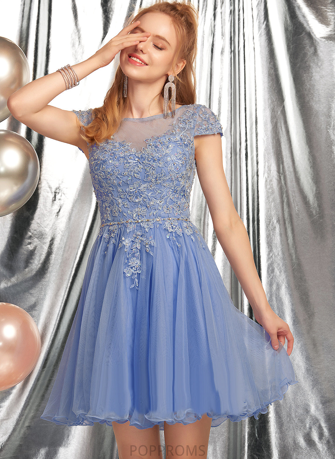 Neck Lace Homecoming Dresses Short/Mini Scoop Beading Lace With Tulle Appliques A-Line Homecoming Virginia Dress