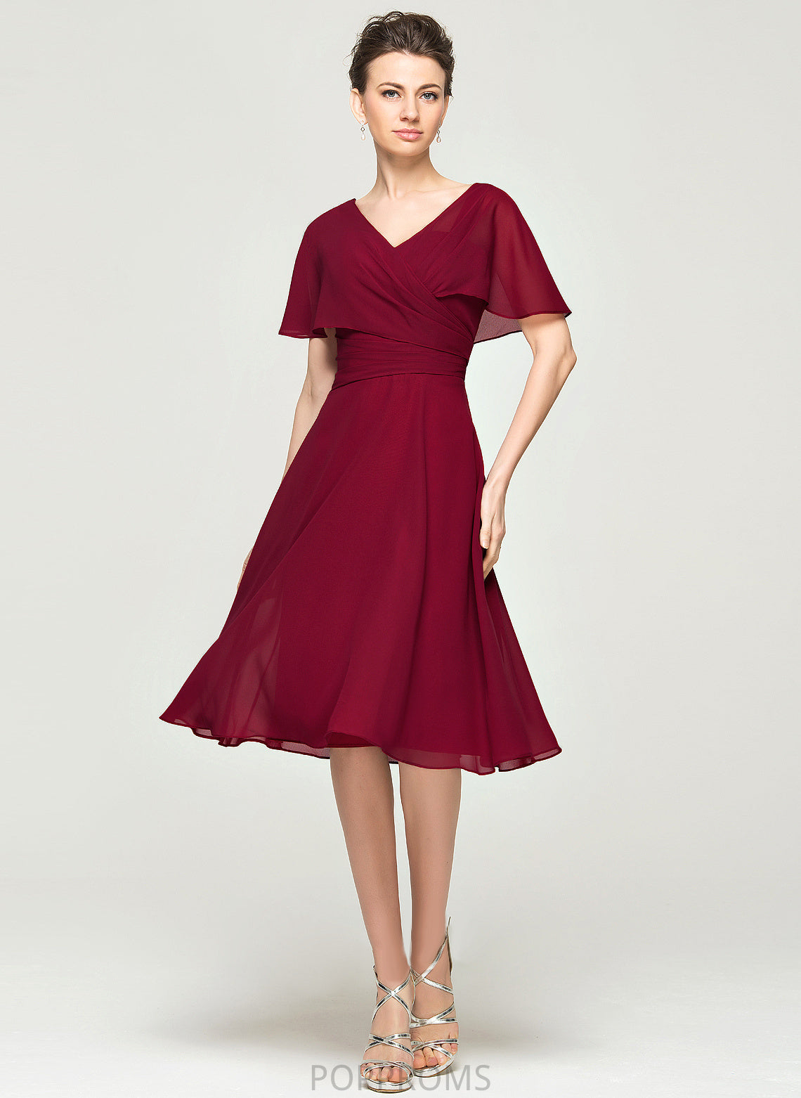 Dress Cocktail Ruffle A-Line Chiffon Cocktail Dresses Elianna With Knee-Length V-neck