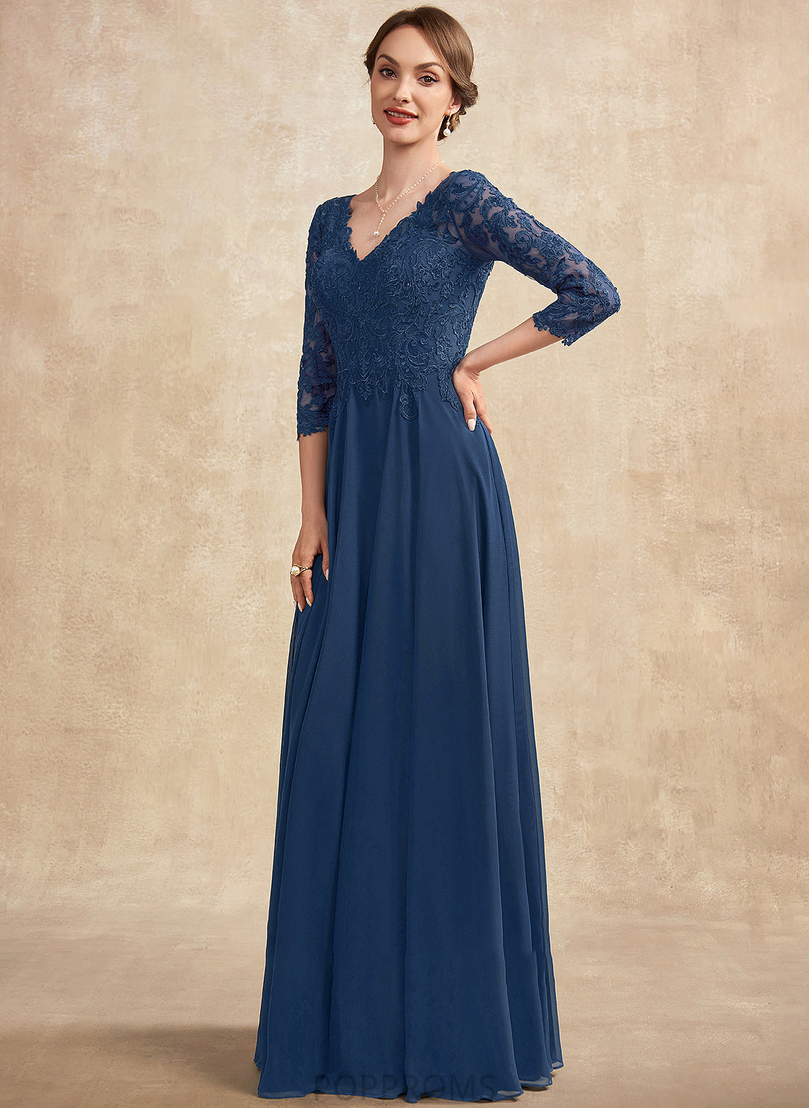 the A-Line of Mother Kaylen Dress Chiffon Lace Bride V-neck Mother of the Bride Dresses Floor-Length