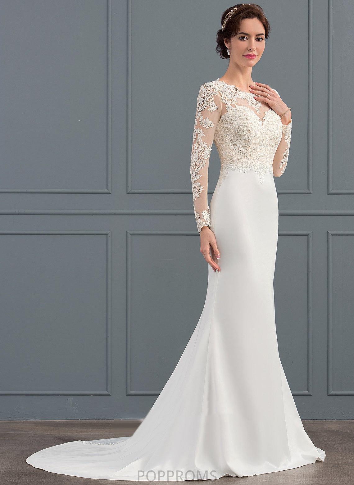 Dress Sweep Salome Wedding Dresses Illusion Crepe Trumpet/Mermaid Lace Wedding Stretch Train