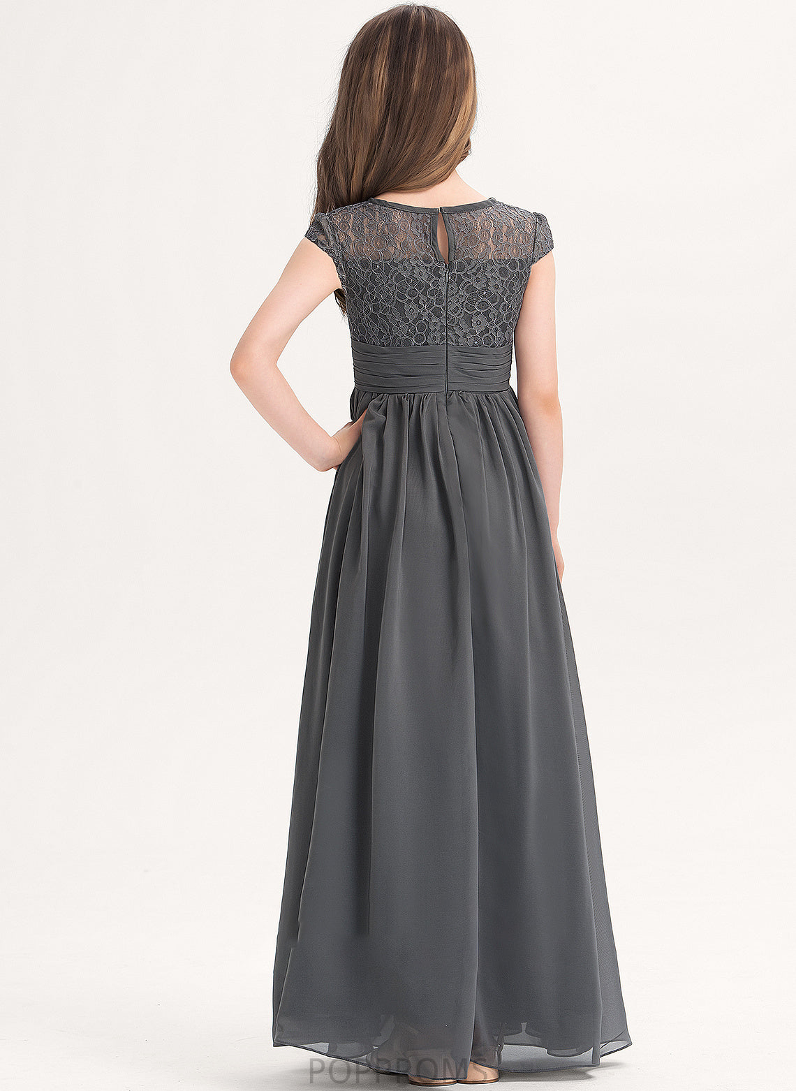 With Floor-Length Chiffon A-Line Pam Ruffle Lace Scoop Junior Bridesmaid Dresses Neck