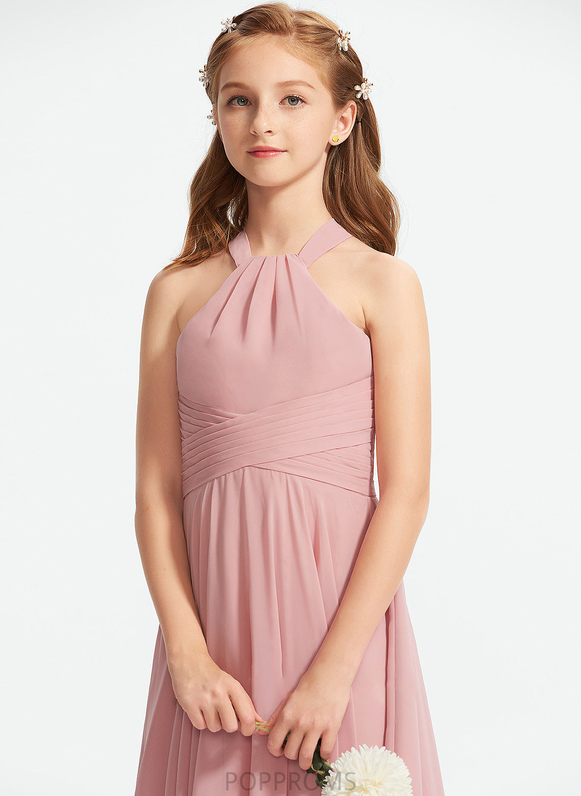 With Ruffle Chiffon Floor-Length Zaria Neckline A-Line Square Junior Bridesmaid Dresses