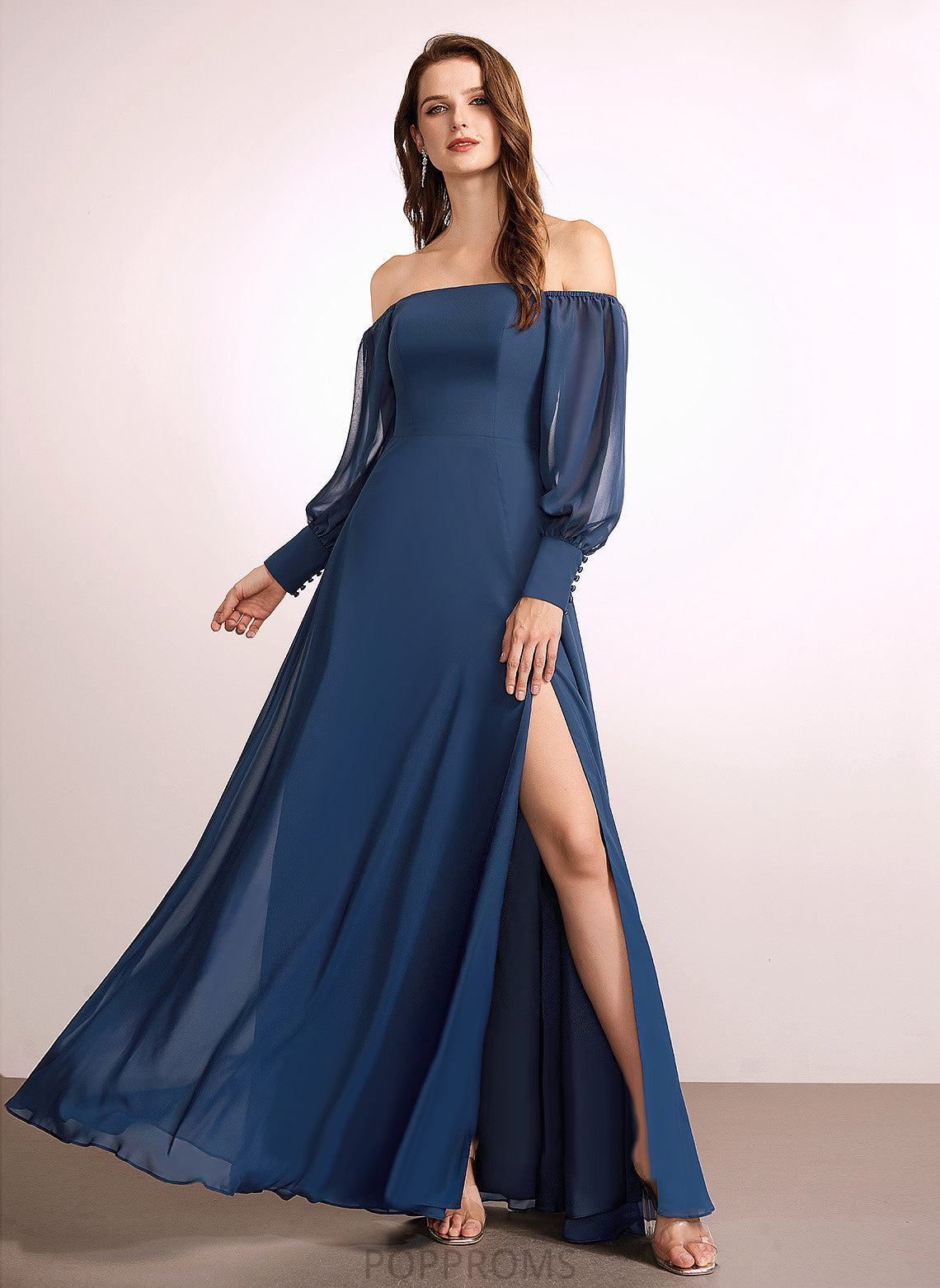 Embellishment Silhouette Neckline Length A-Line Fabric Off-the-Shoulder Floor-Length SplitFront Iliana One Shoulder A-Line/Princess Bridesmaid Dresses