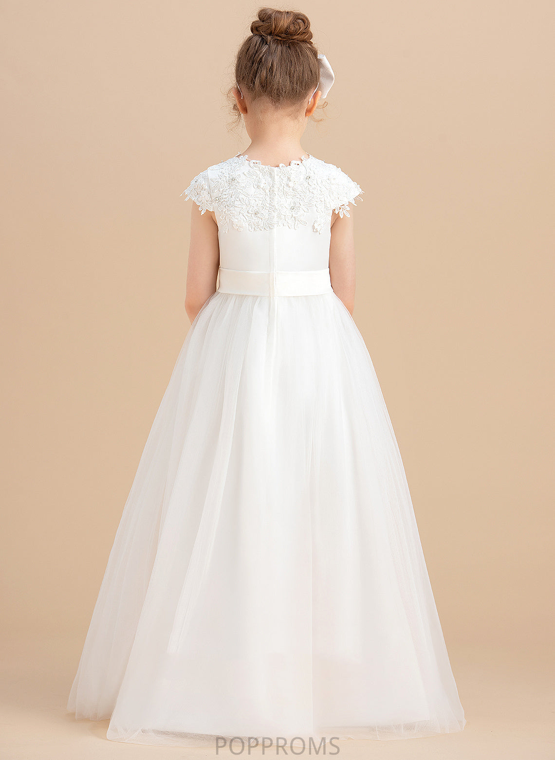 Floor-length Flower - Ball Scoop Girl Neck Satin/Tulle Ximena Beading/Appliques Sleeveless With Flower Girl Dresses Gown Dress