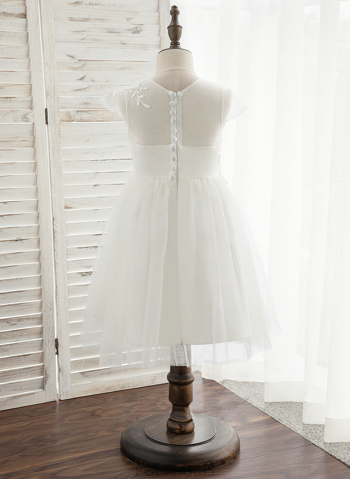 Tulle/Lace Girl Scoop Sleeveless A-Line Dress Flower Girl Dresses - Knee-length Laney Flower Neck