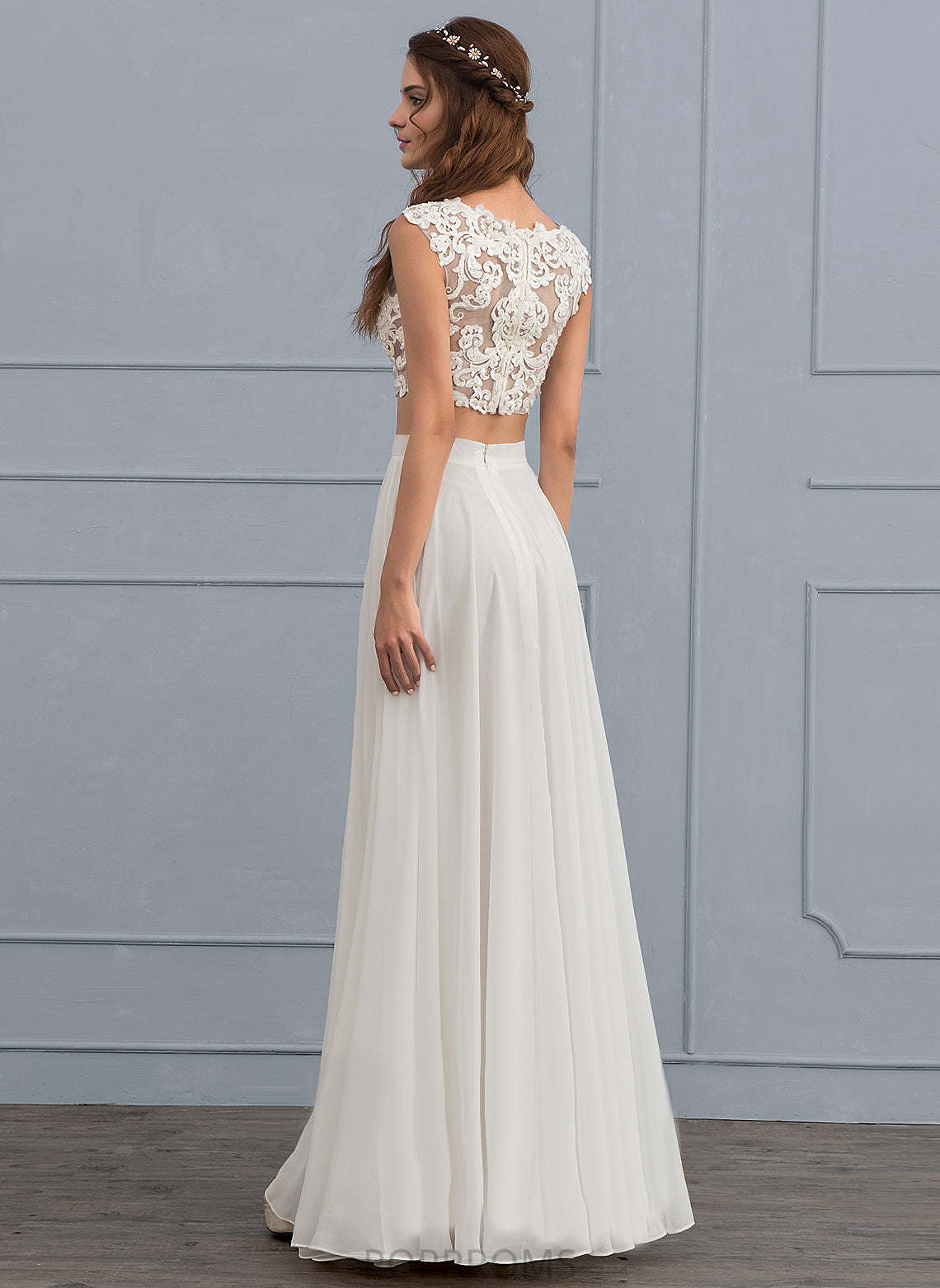 Floor-Length With Beading Chiffon Dress A-Line Lace Sequins Wedding Wedding Dresses Corinne