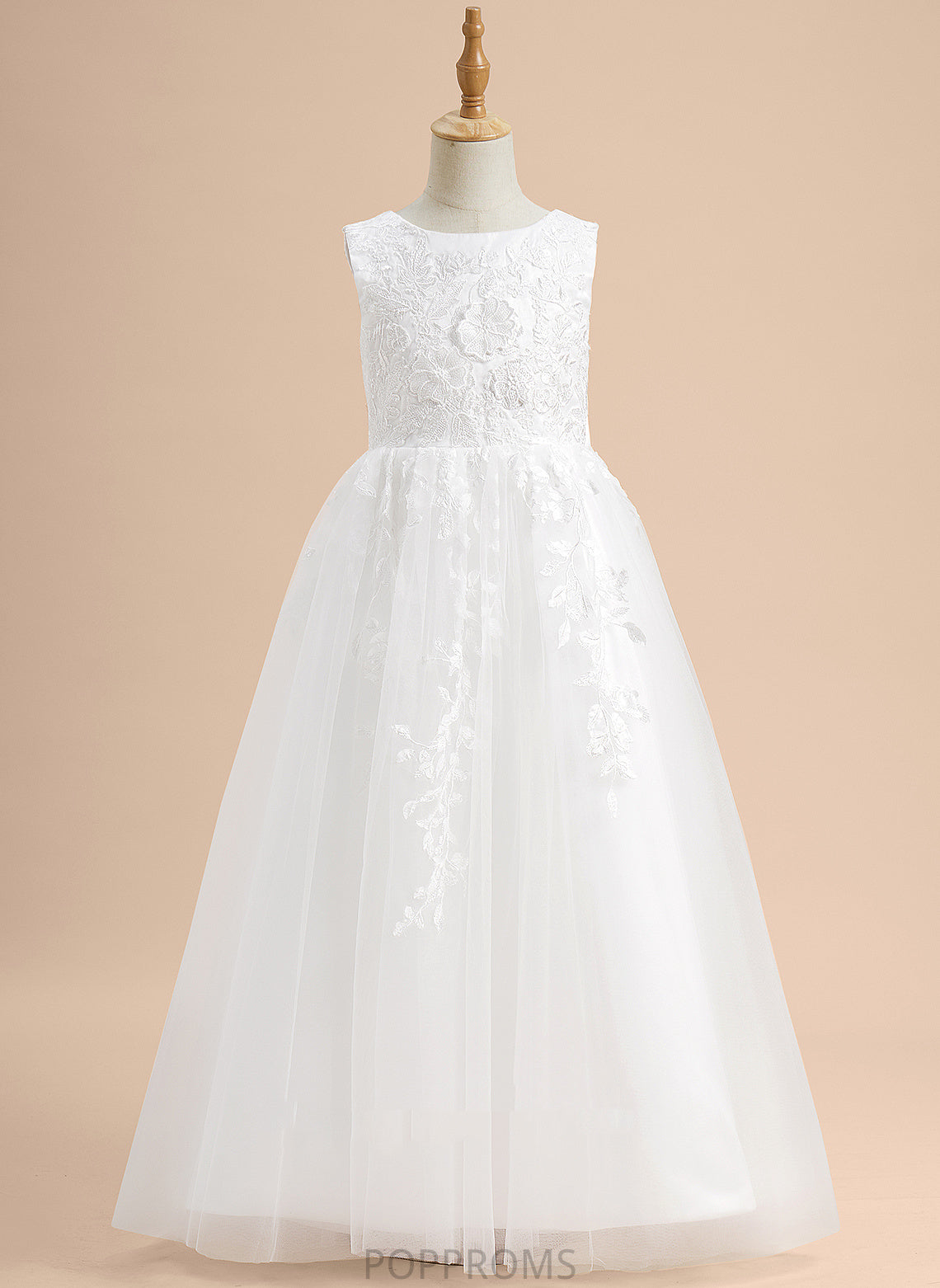 With Dress Girl Kaitlynn Tulle Flower Floor-length Flower Girl Dresses Lace/Flower(s)/Bow(s) - Sleeveless Scoop A-Line Neck