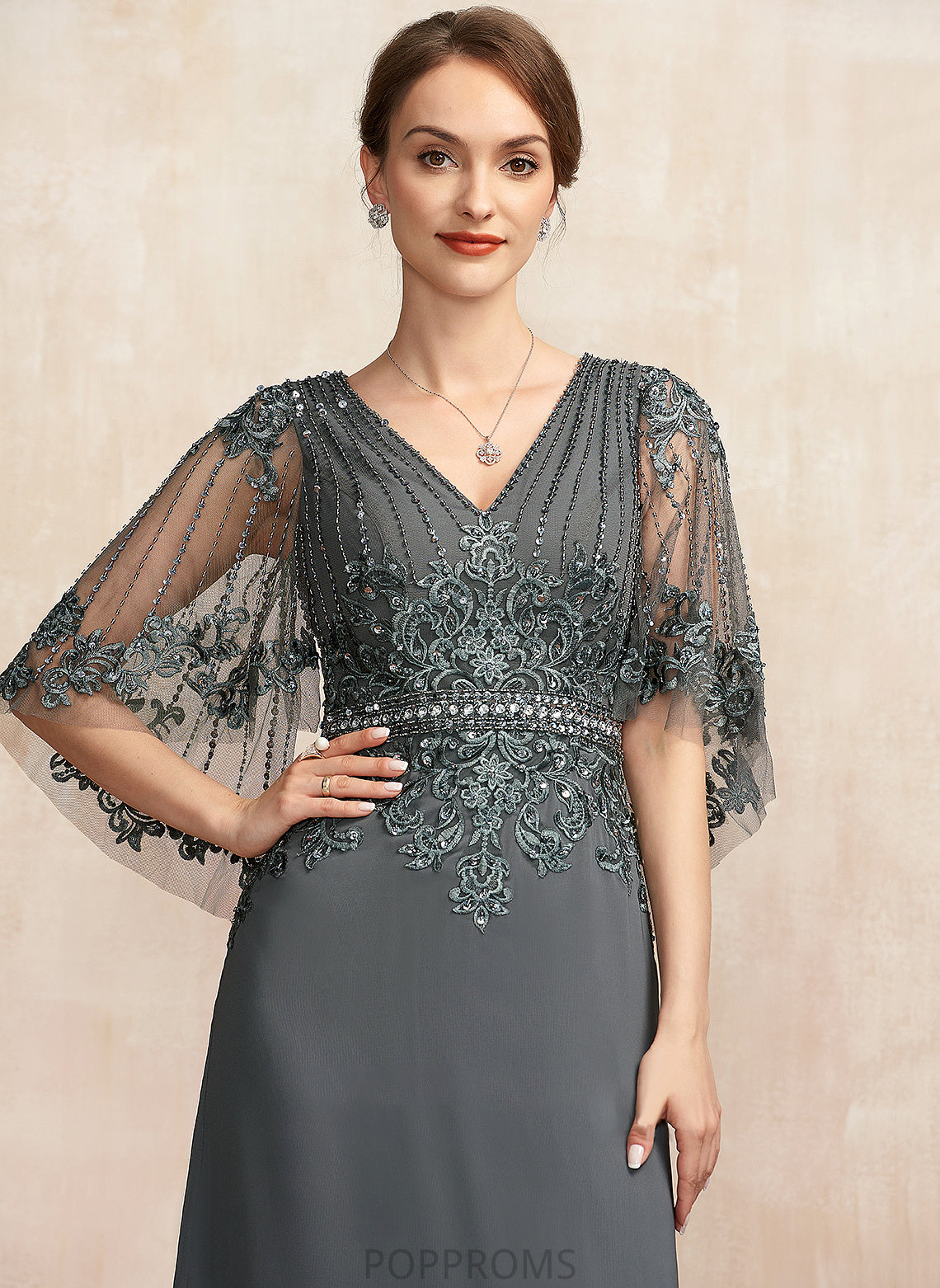 Chiffon V-neck of A-Line Floor-Length Mother Adalyn With the Lace Mother of the Bride Dresses Sequins Beading Bride Dress