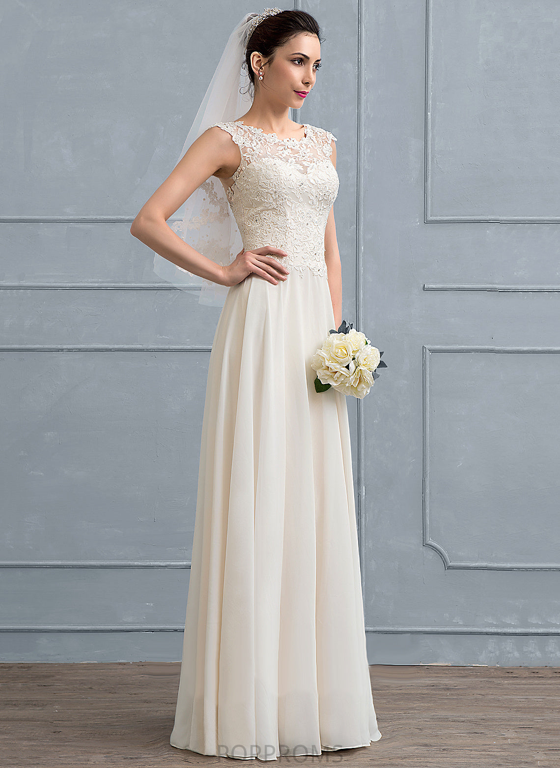 Wedding Jennifer Chiffon Scoop Wedding Dresses Lace A-Line With Beading Sequins Floor-Length Dress