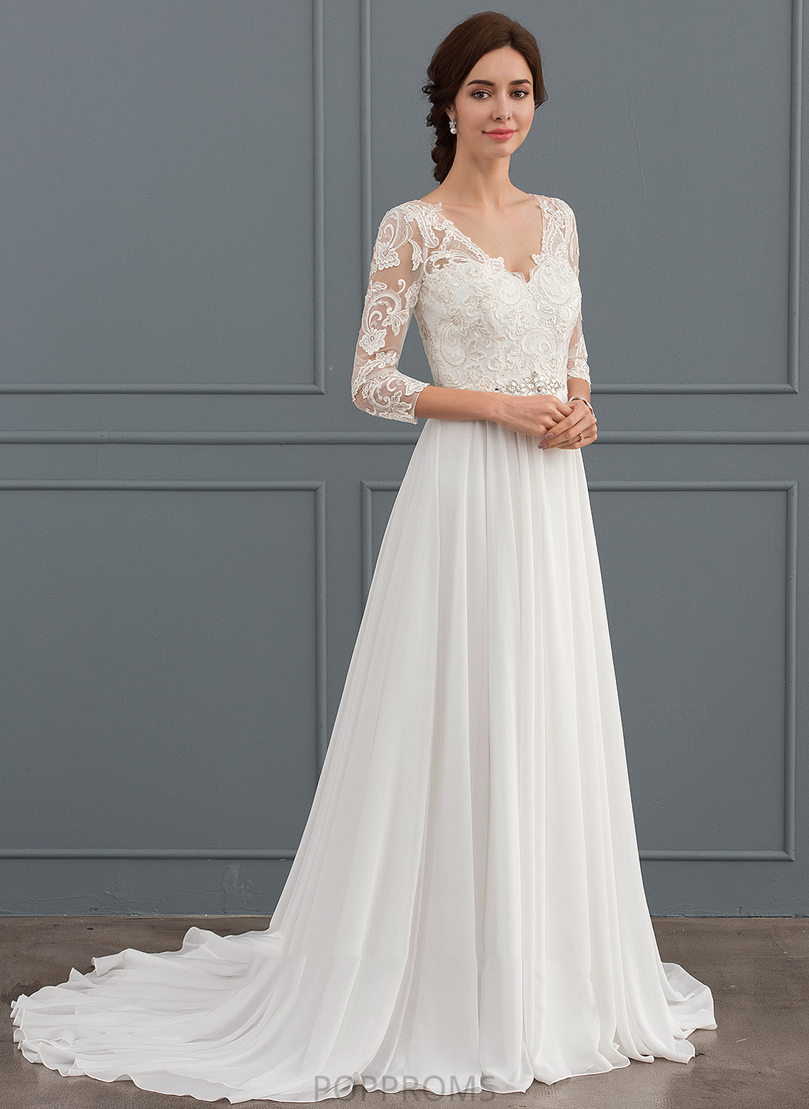 With Lace V-neck Wedding Sweep Beading Bailee A-Line Chiffon Sequins Wedding Dresses Dress Train