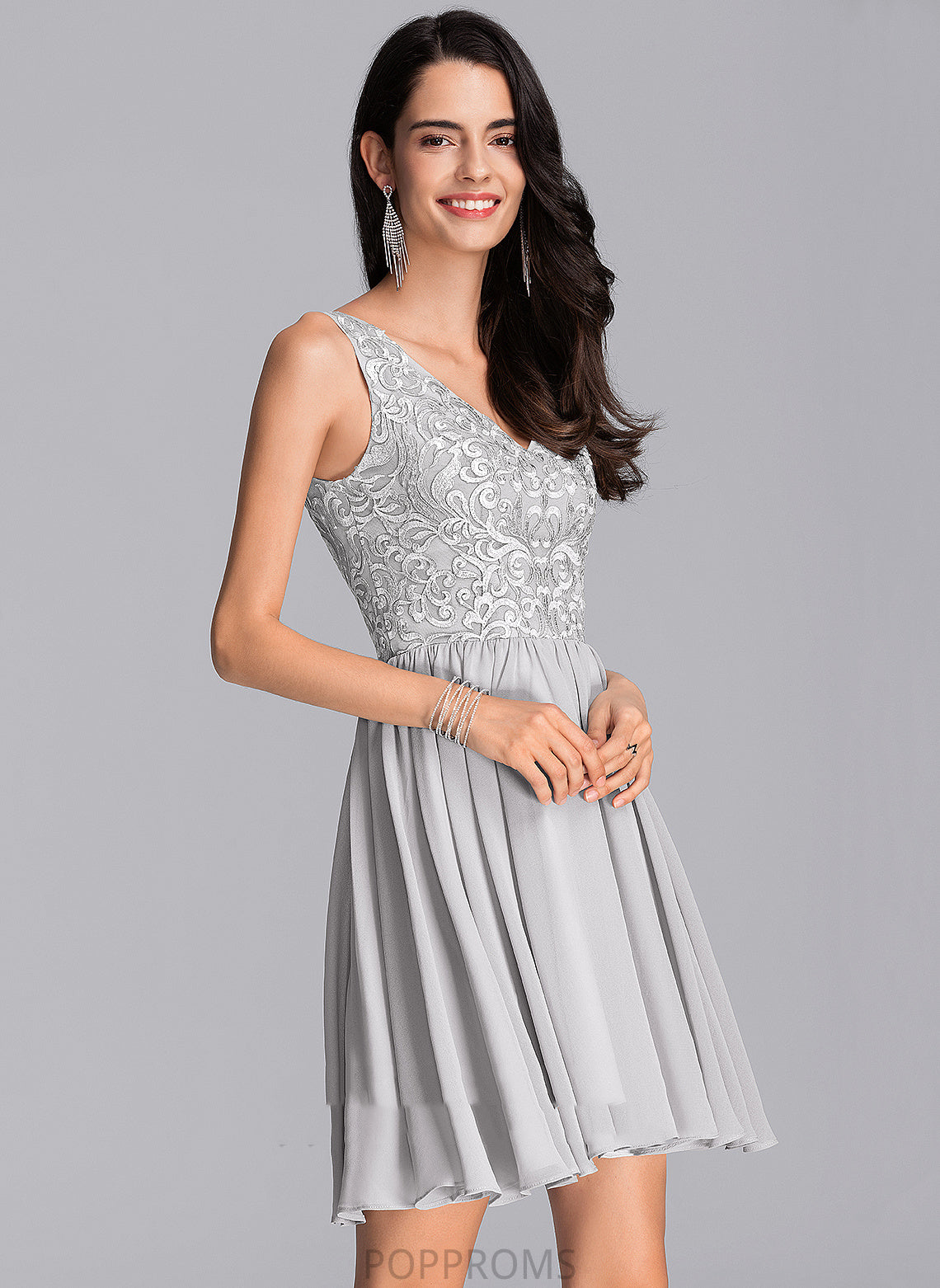 Homecoming Dresses Lace Sequins Chiffon Dress A-Line V-neck Jakayla With Homecoming Short/Mini