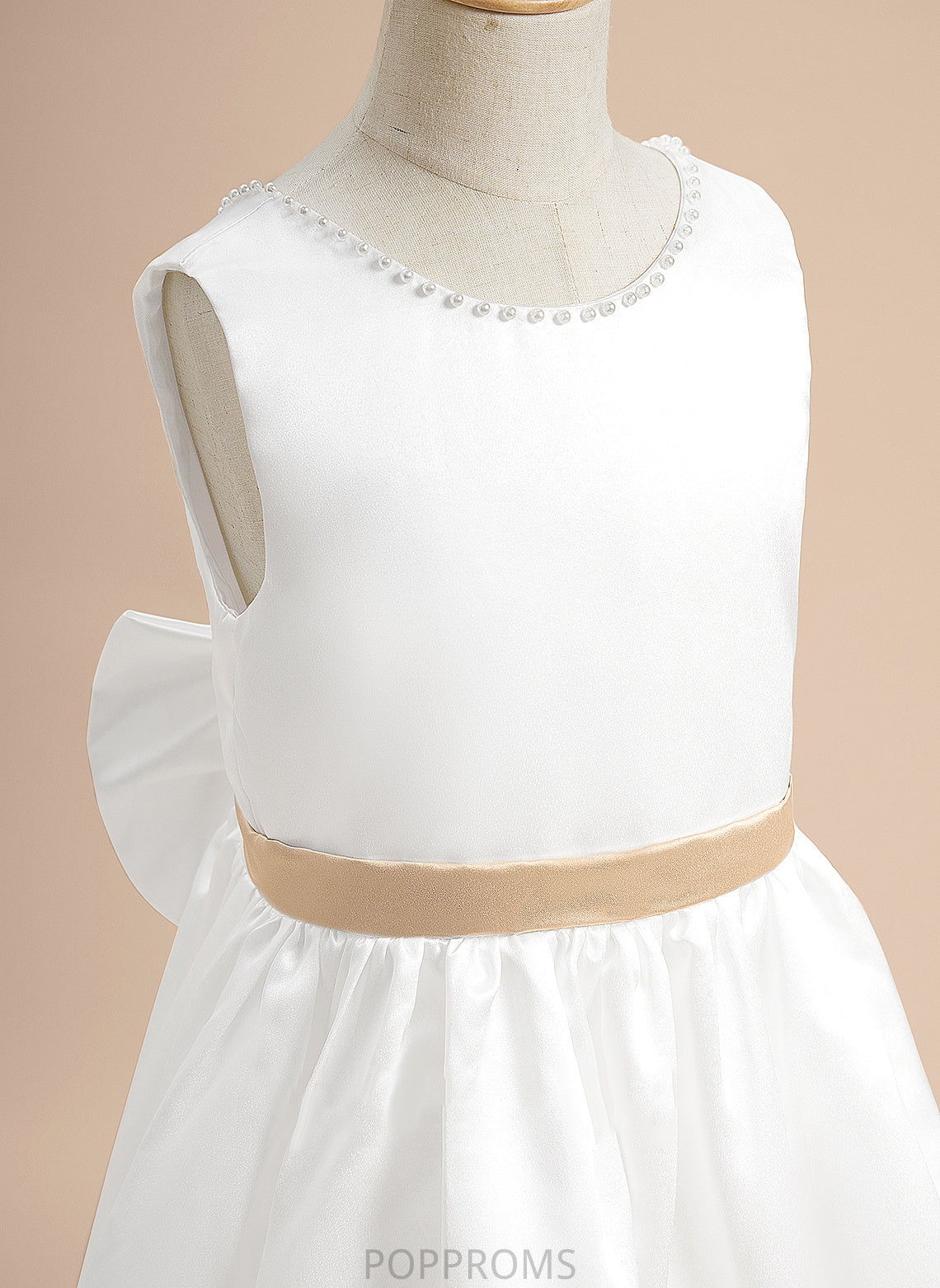 Dress With Sleeveless - Sash/Beading/Flower(s)/Bow(s) Girl Scoop Satin Flower Katrina Tea-length Neck Flower Girl Dresses A-Line