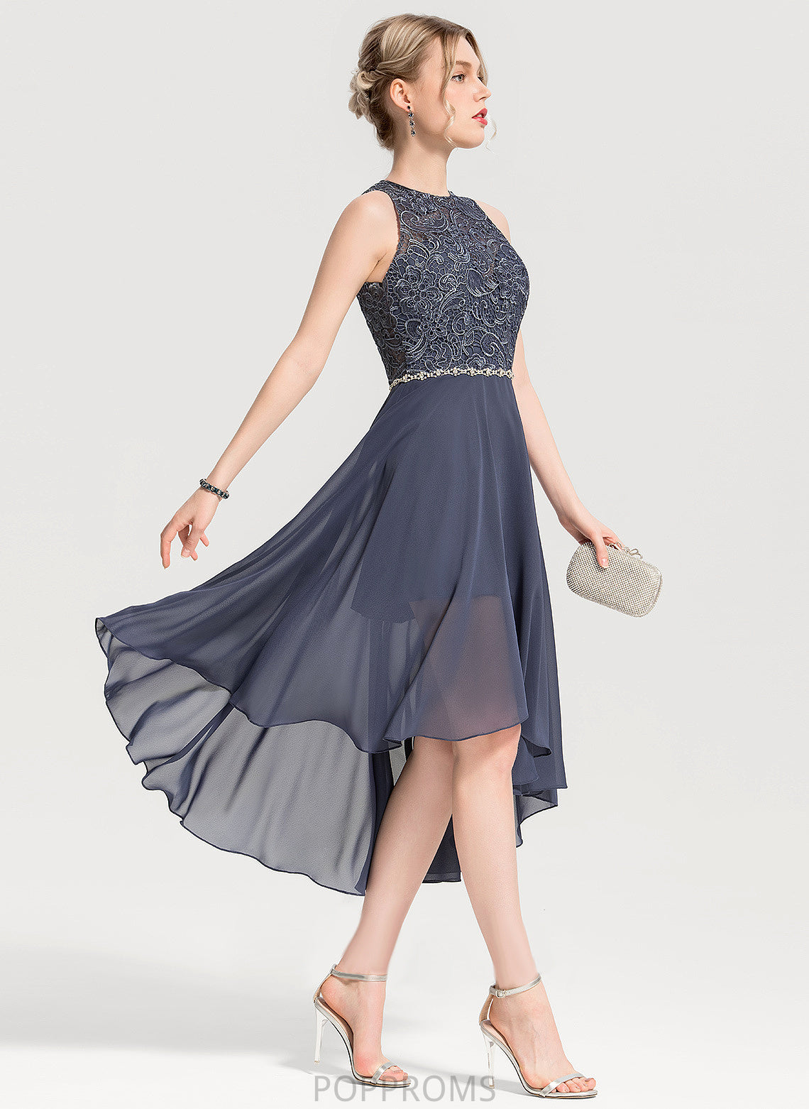 Lace Beading Cocktail Mallory Chiffon A-Line With Asymmetrical Cocktail Dresses Neck Dress Scoop