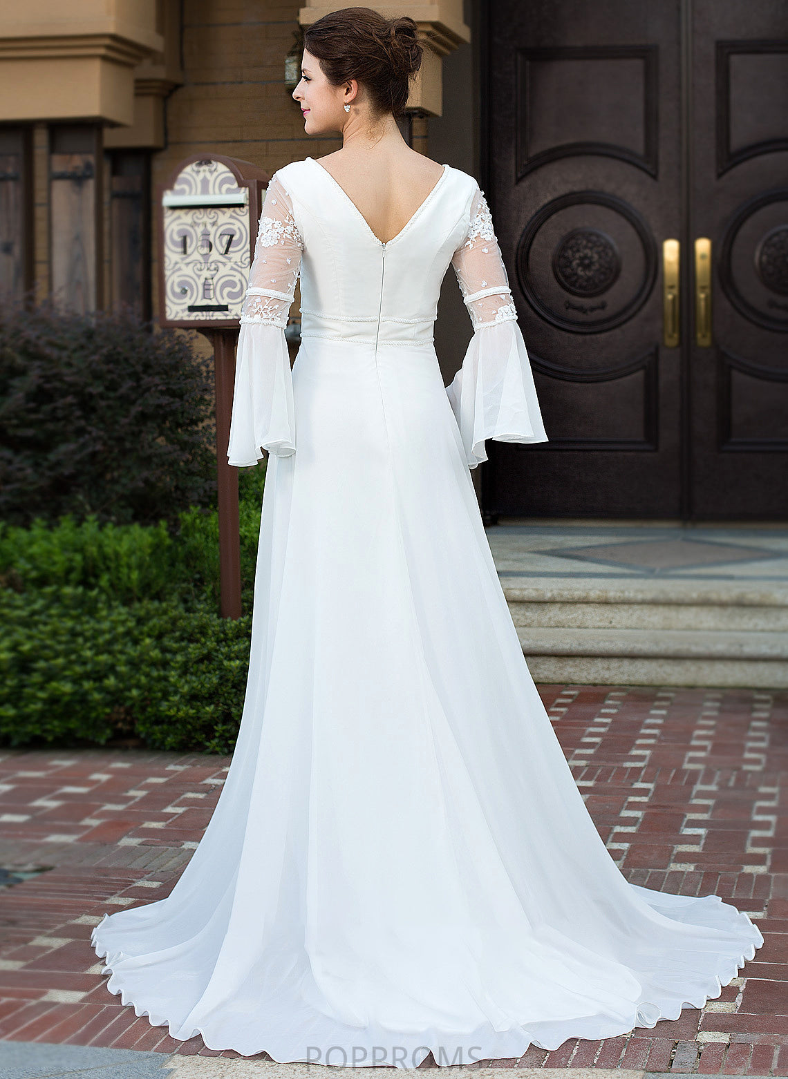 Dress Wedding Train A-Line Lace Kaleigh Chiffon Beading V-neck Court With Wedding Dresses