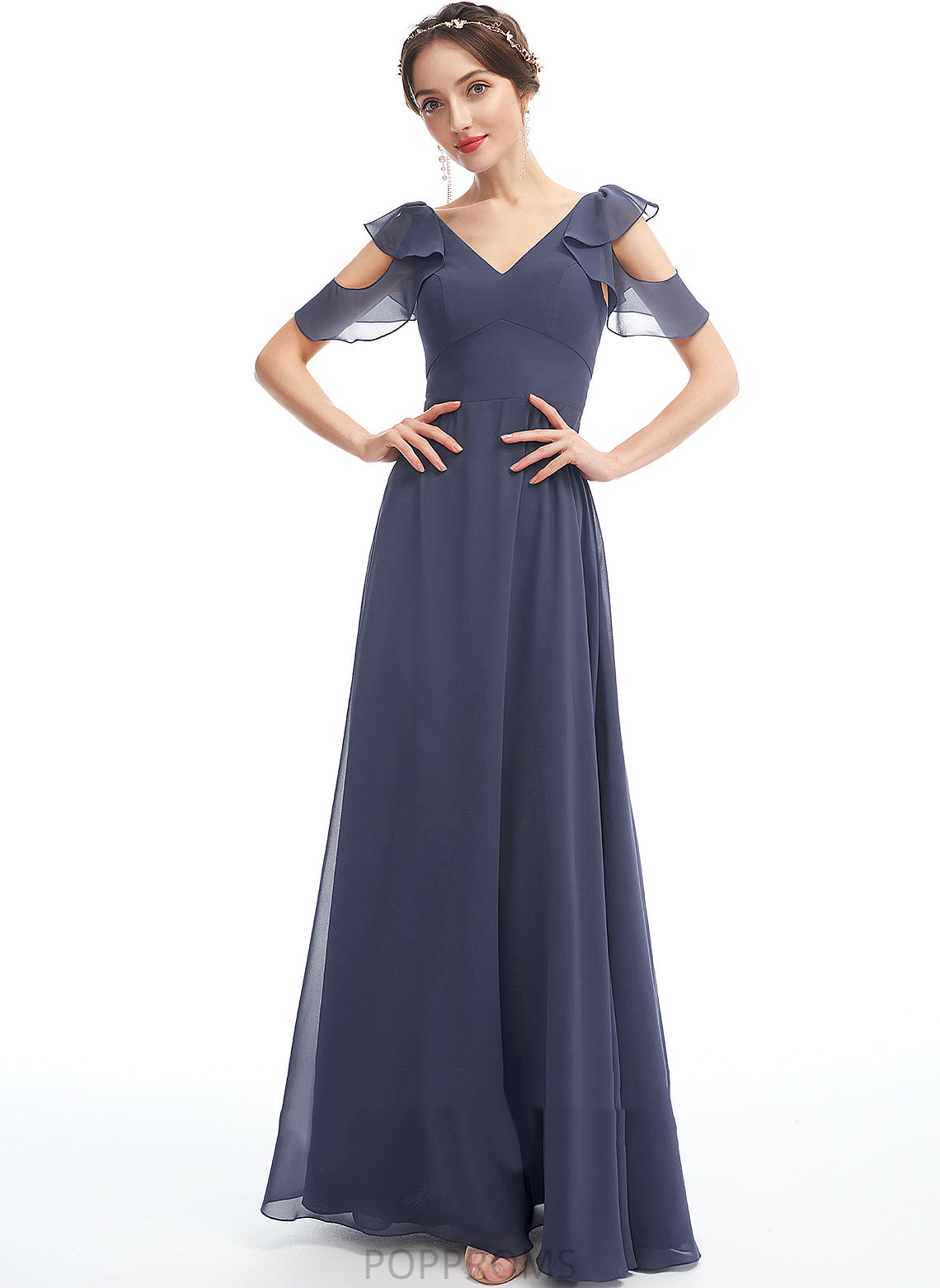 Silhouette Length Ruffle V-neck Neckline Embellishment Fabric Floor-Length A-Line Katharine Floor Length A-Line/Princess Bridesmaid Dresses