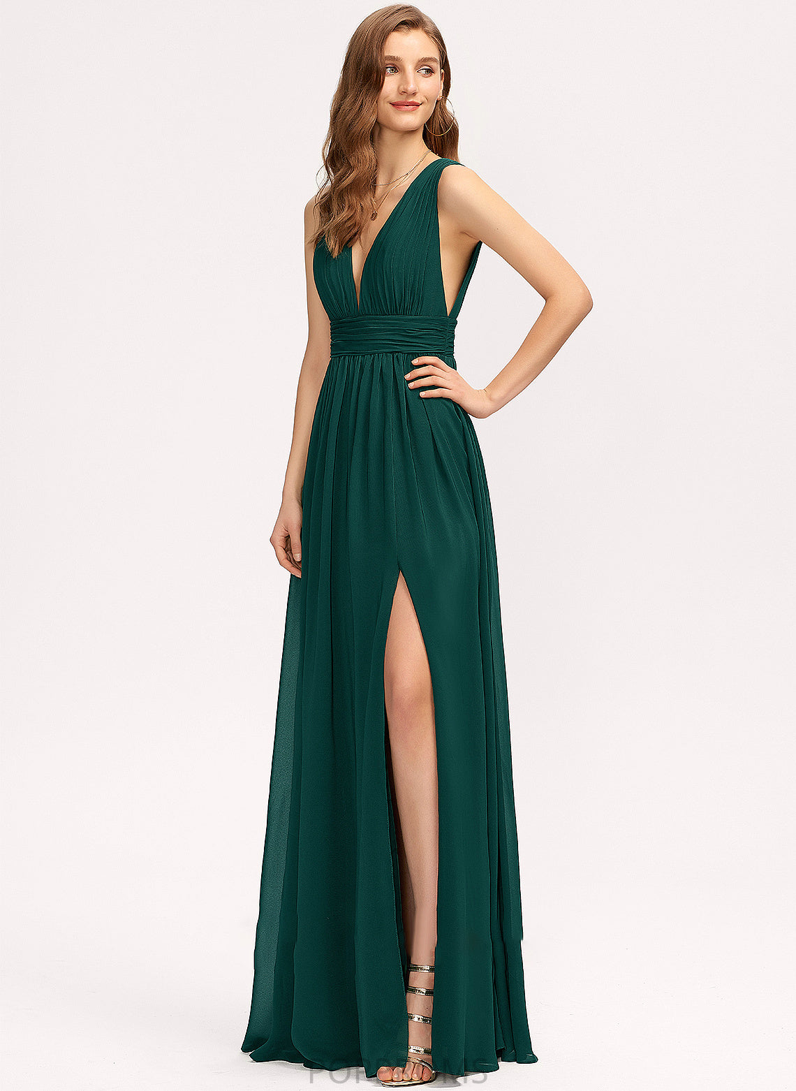 Floor-Length With Front Miracle Chiffon Prom Dresses V-neck Split A-Line